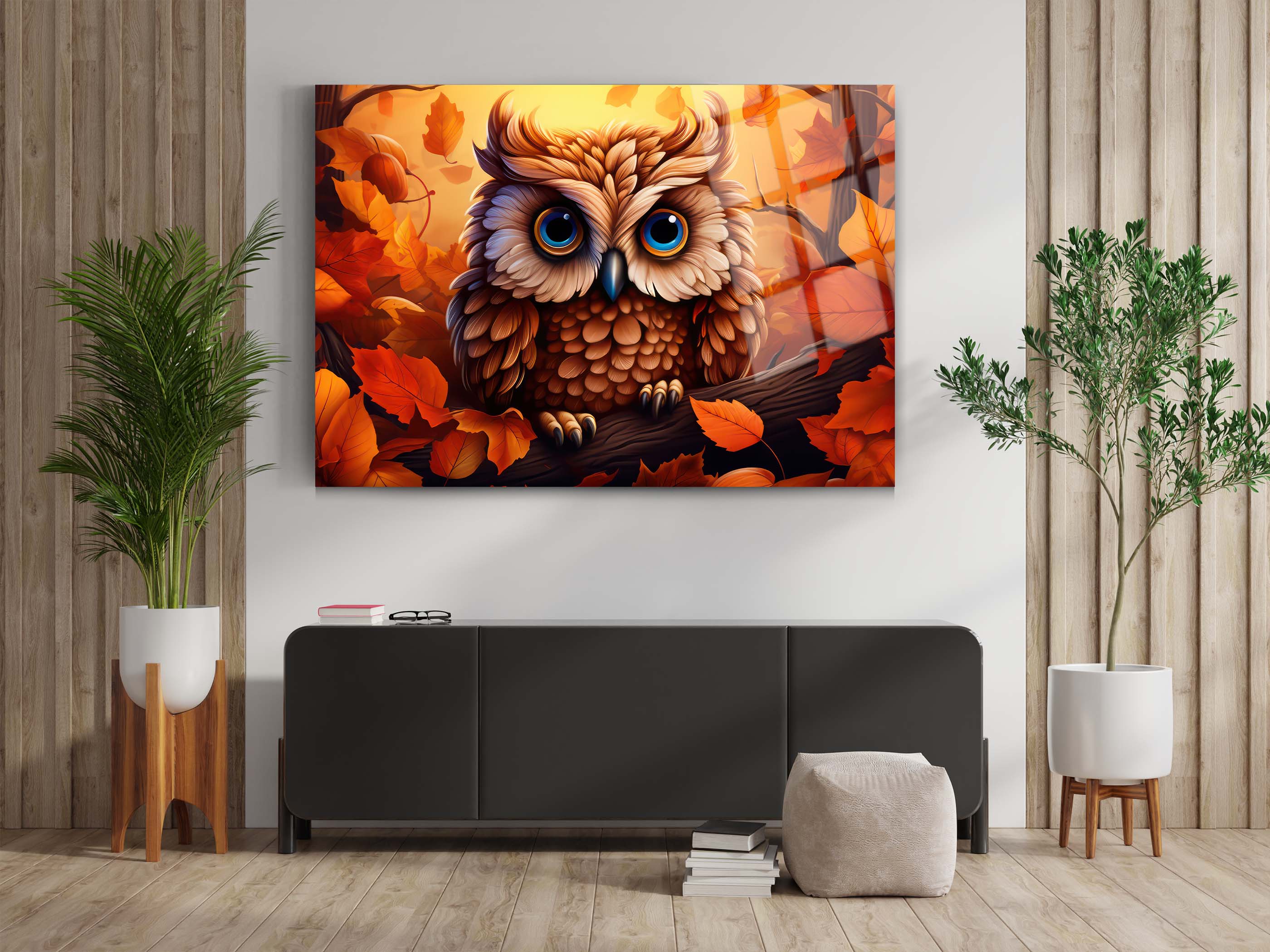 Baykuş Tasarımlı Cam Tablo  - 50x70