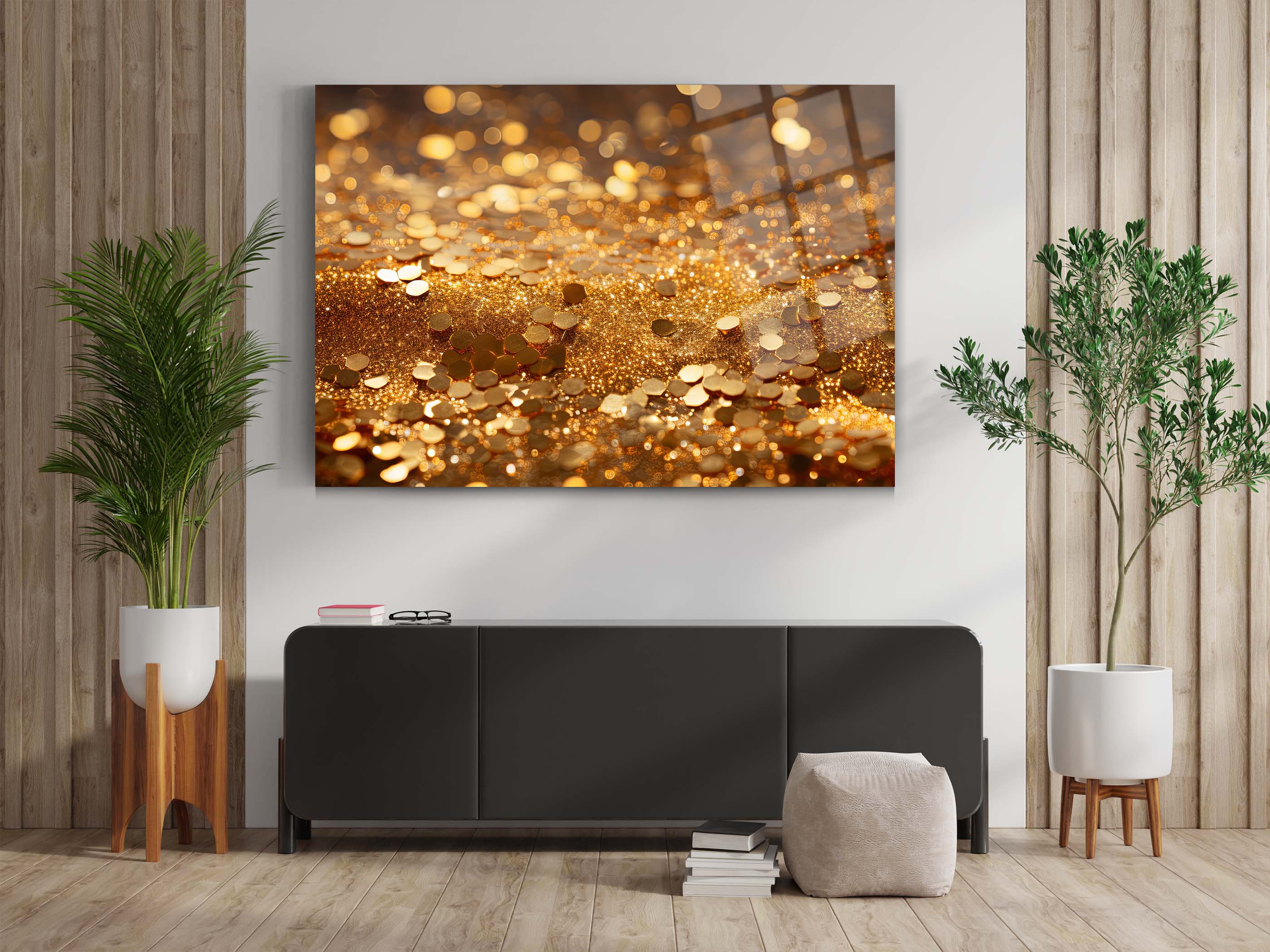 Altın Parçaları Cam Tablo