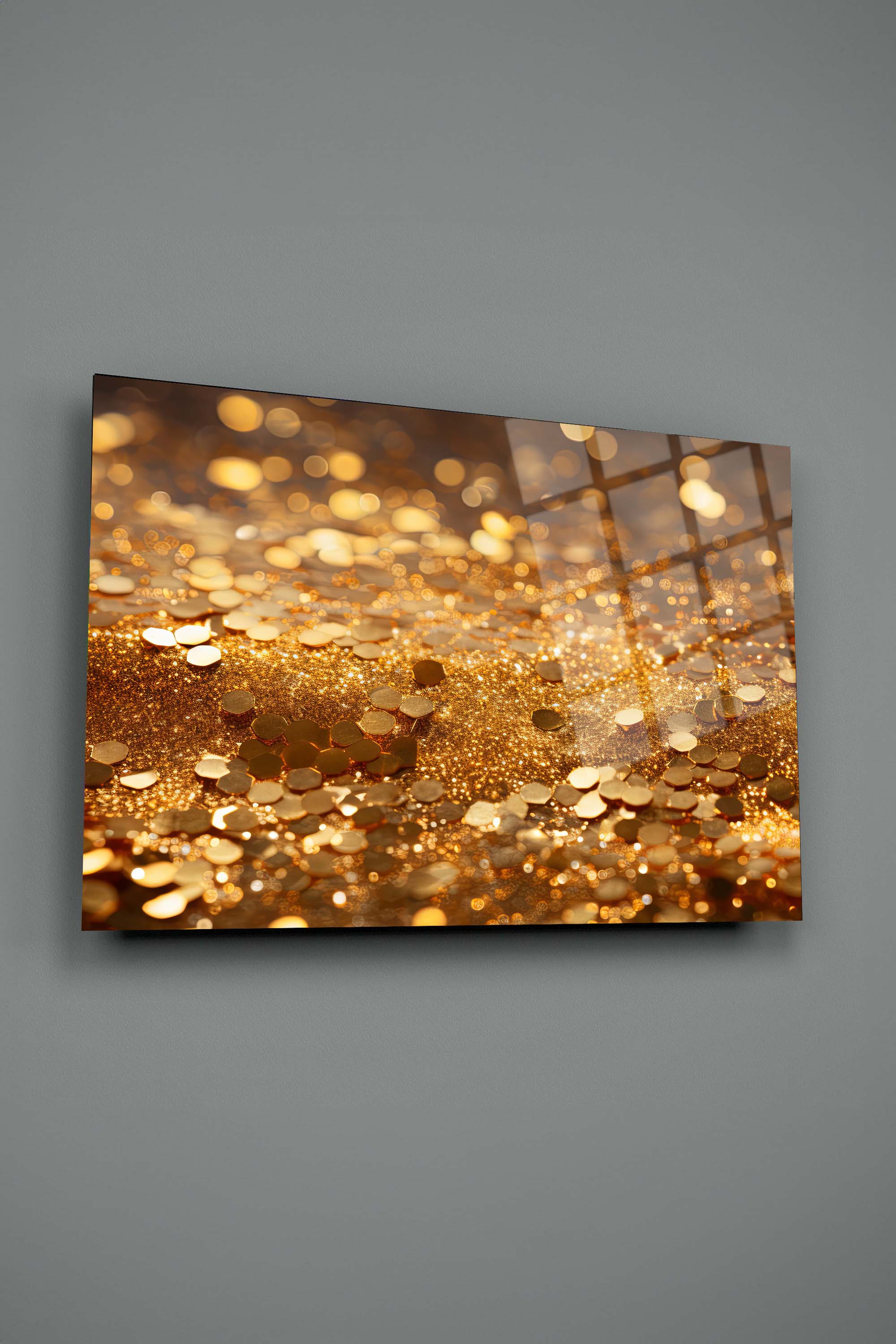 Altın Parçaları Cam Tablo