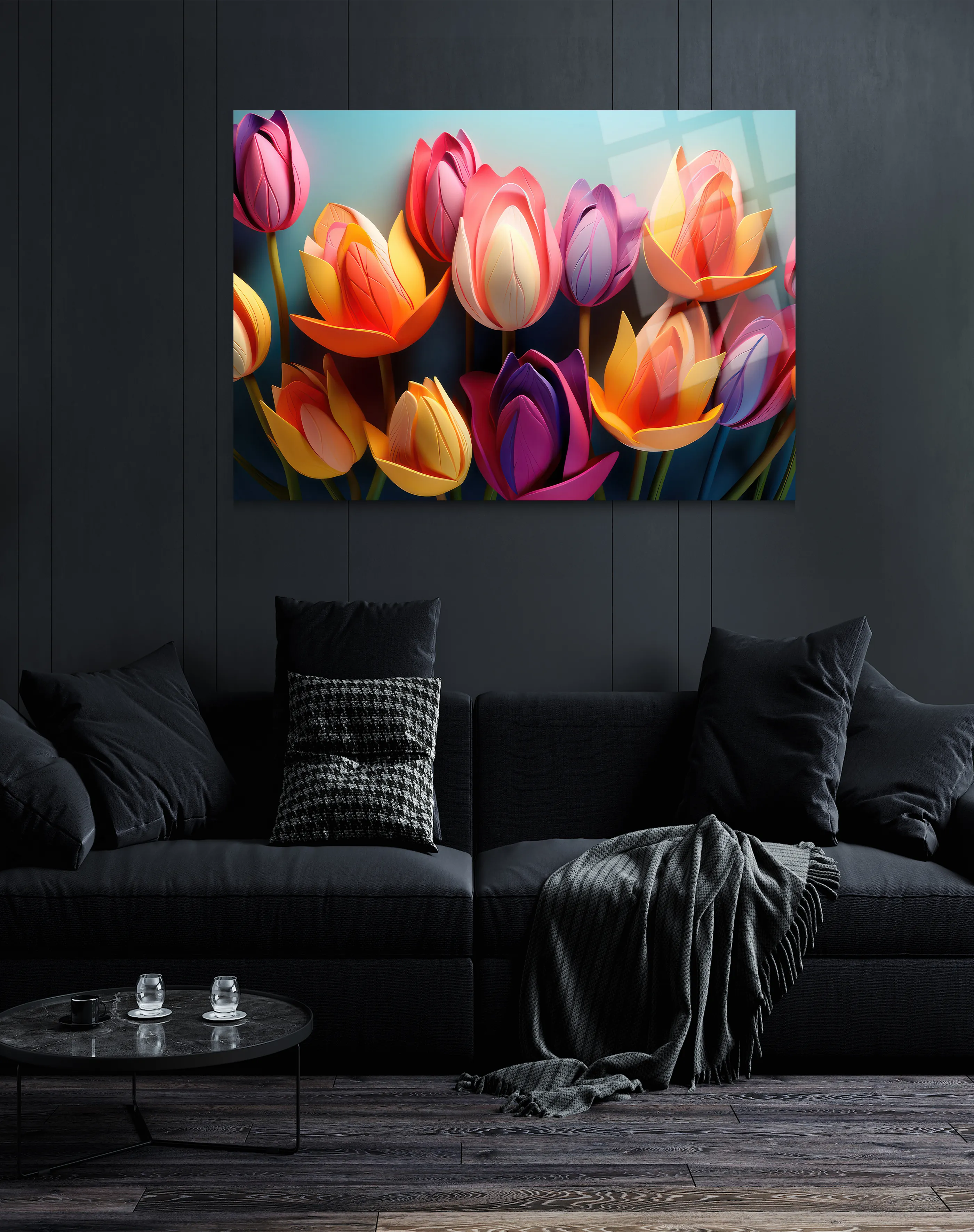 Büyük çiçekler Cam Tablo