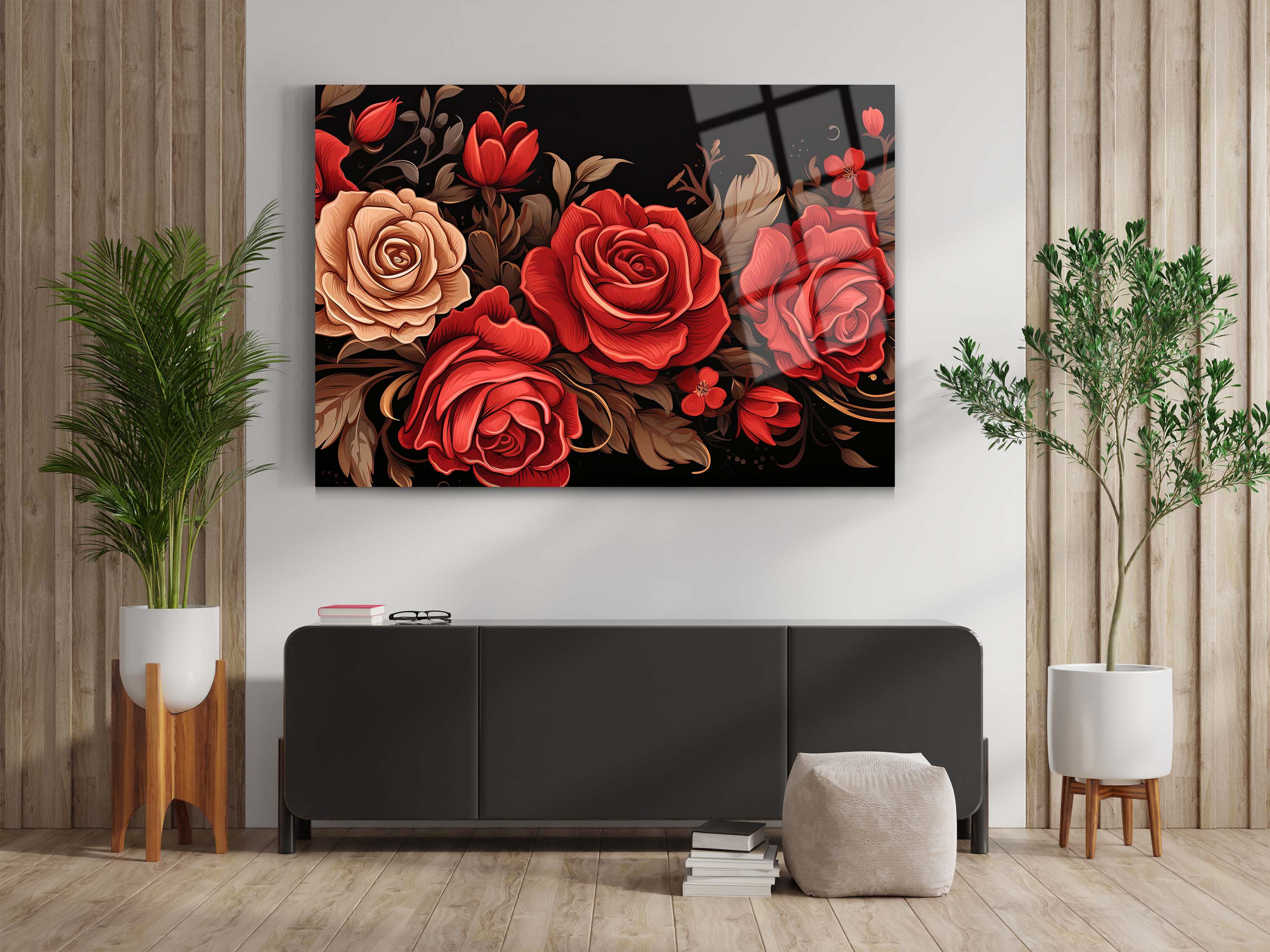 Kırmızı Gül Tasarım Cam Tablo