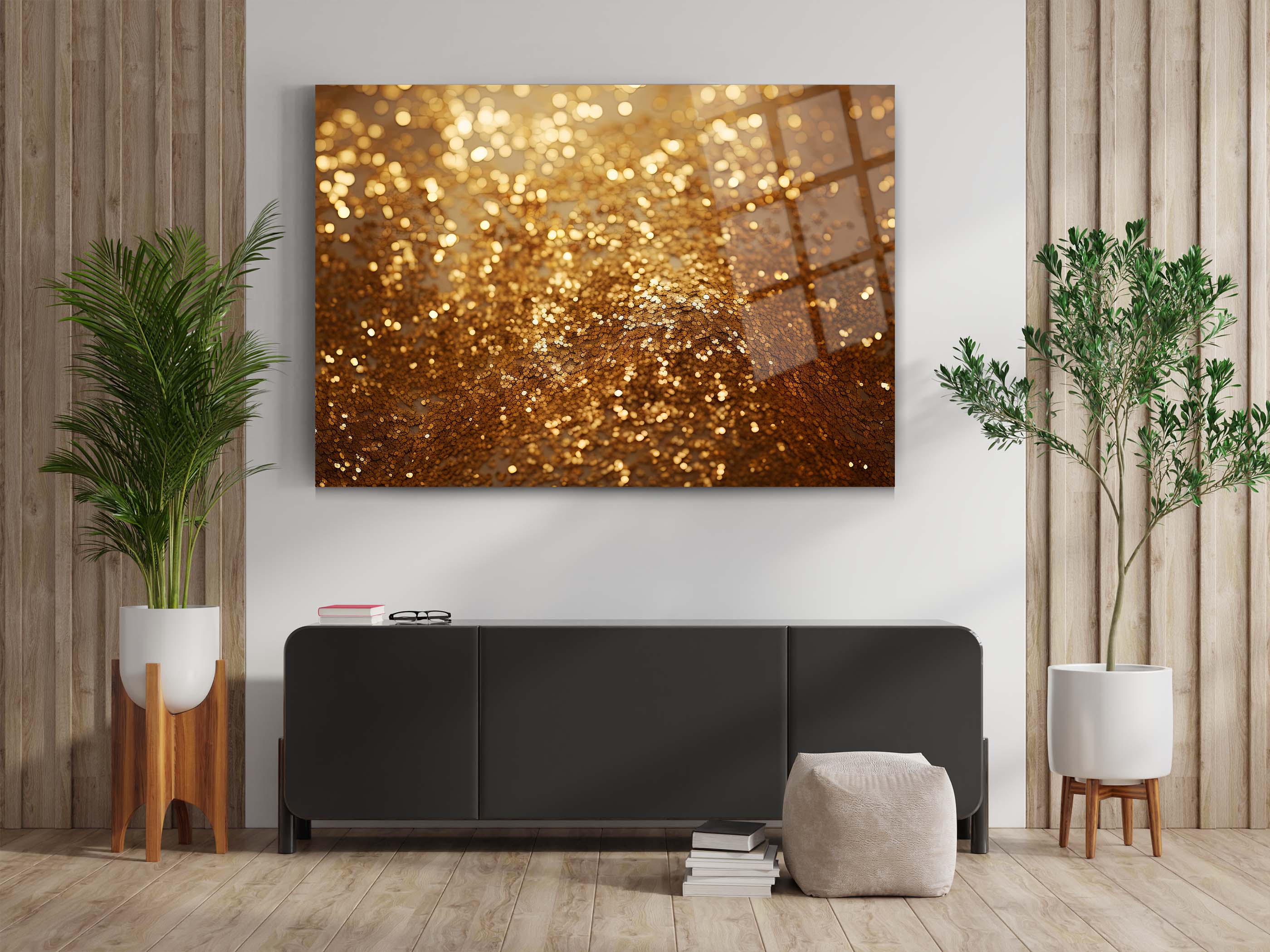 Altın Işıltılı Modern Cam Tablo