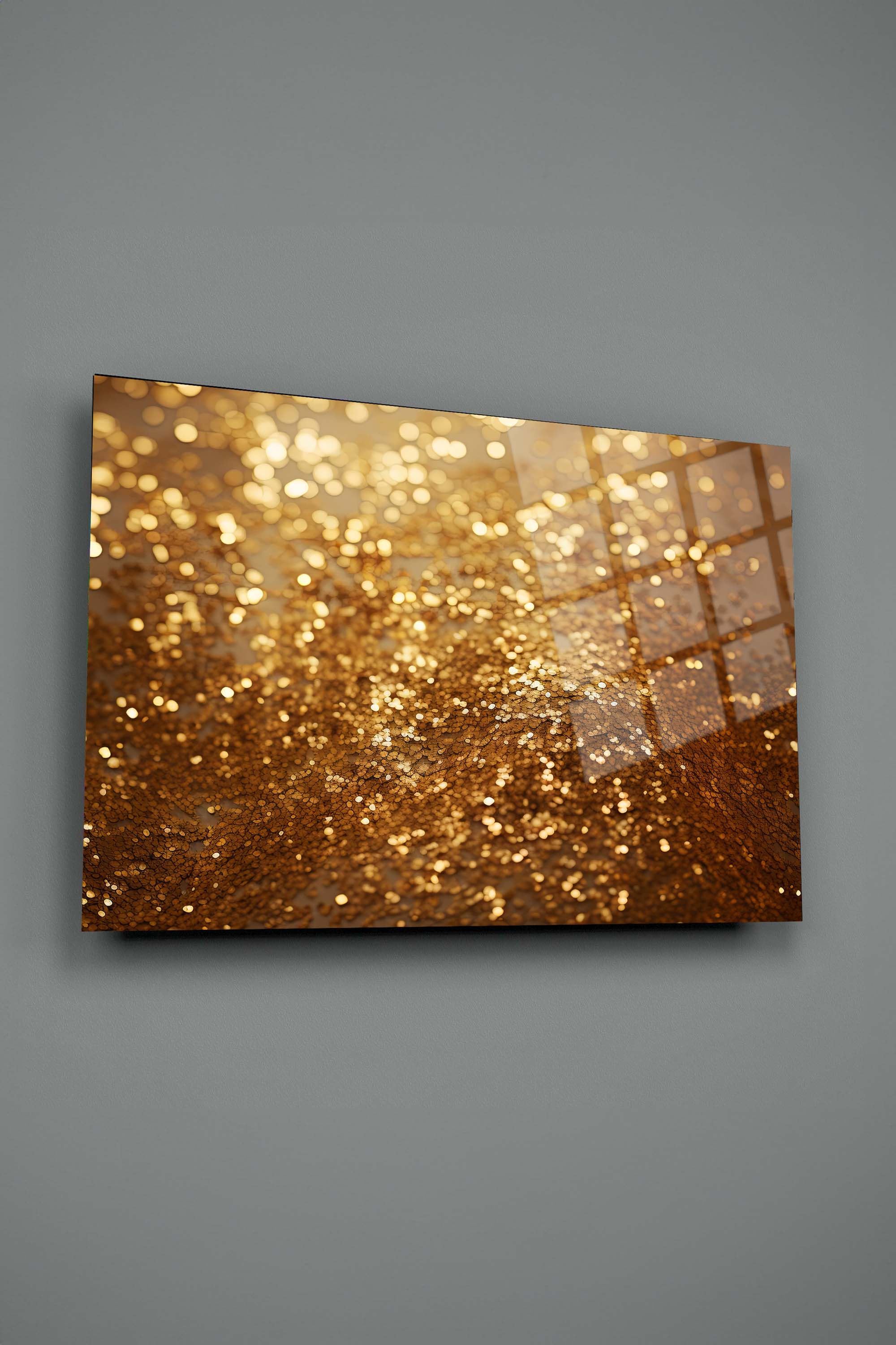 Altın Işıltılı Modern Cam Tablo