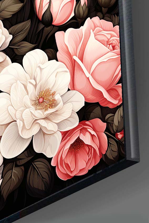 Beyaz Gül Cam Tablo