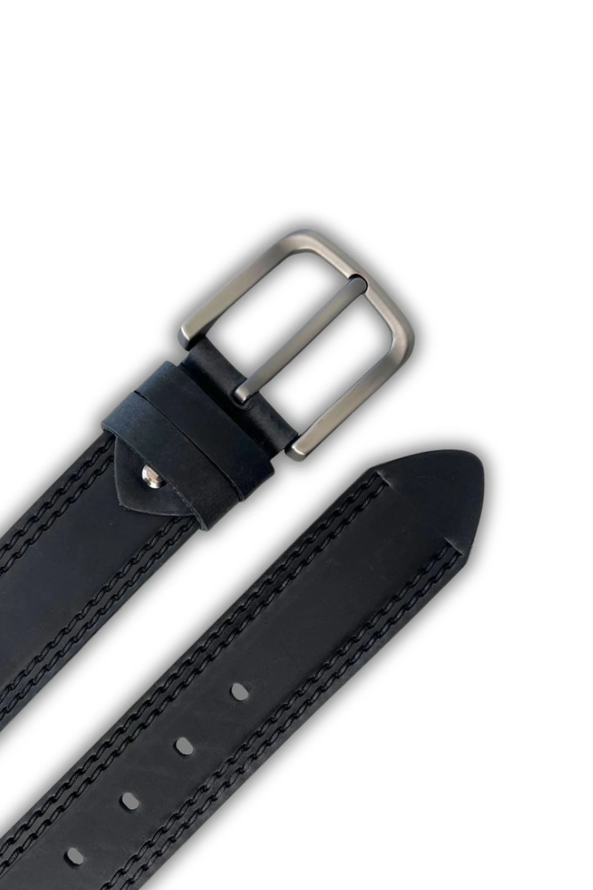 Hakiki Deri Kemer – Çift Dikiş Desen, Crazy Deri, Siyah, 4,5 cm | 7583