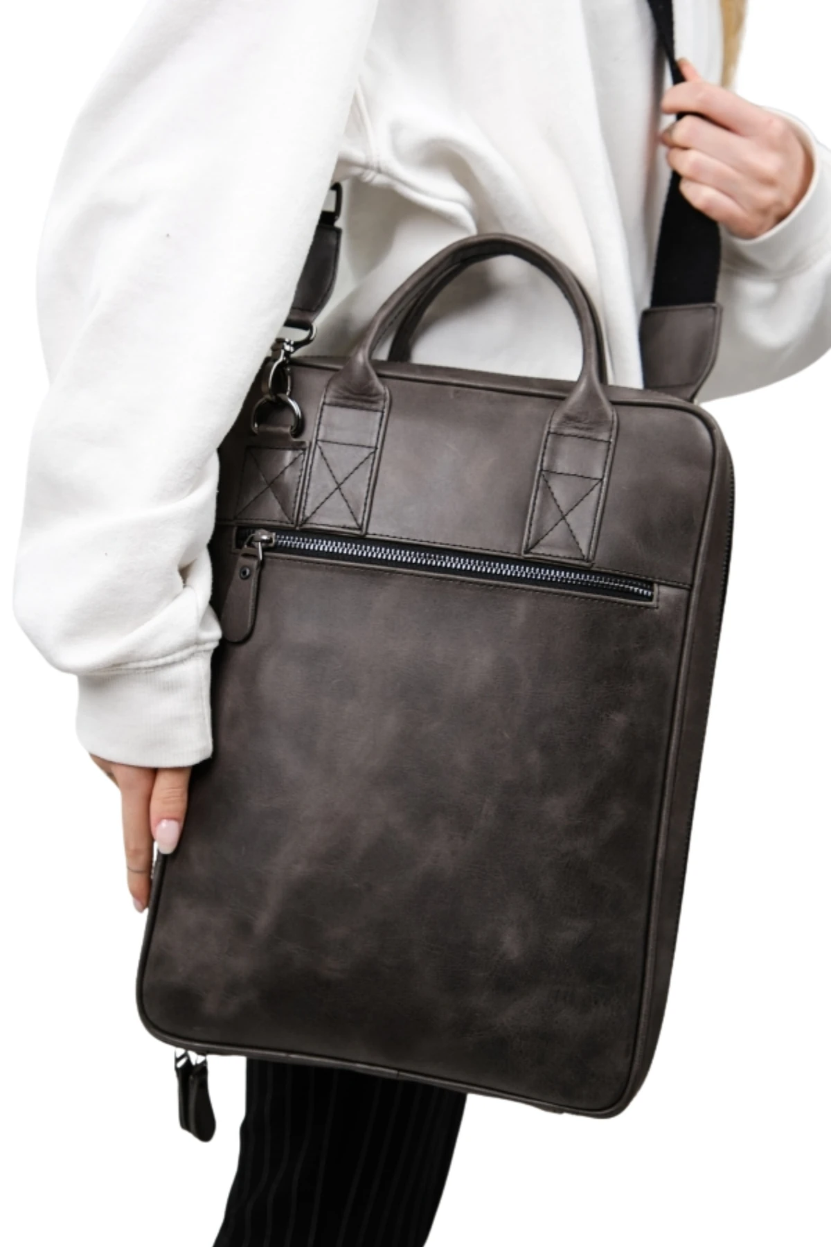 Hakiki Deri Unisex Laptop & Evrak Çantası – Omuz Askılı | Safari 2717 - Tiguan Antrasit