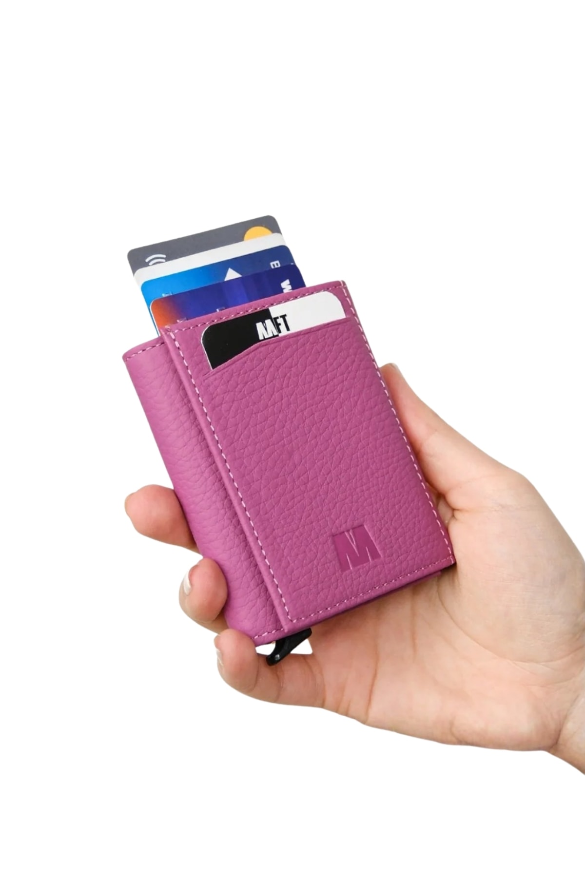 Hakiki Deri Unisex Mekanizmalı Cüzdan – İsim Yazılı, Kişiye Özel | Retro 2660 - Flother Mat Pembe