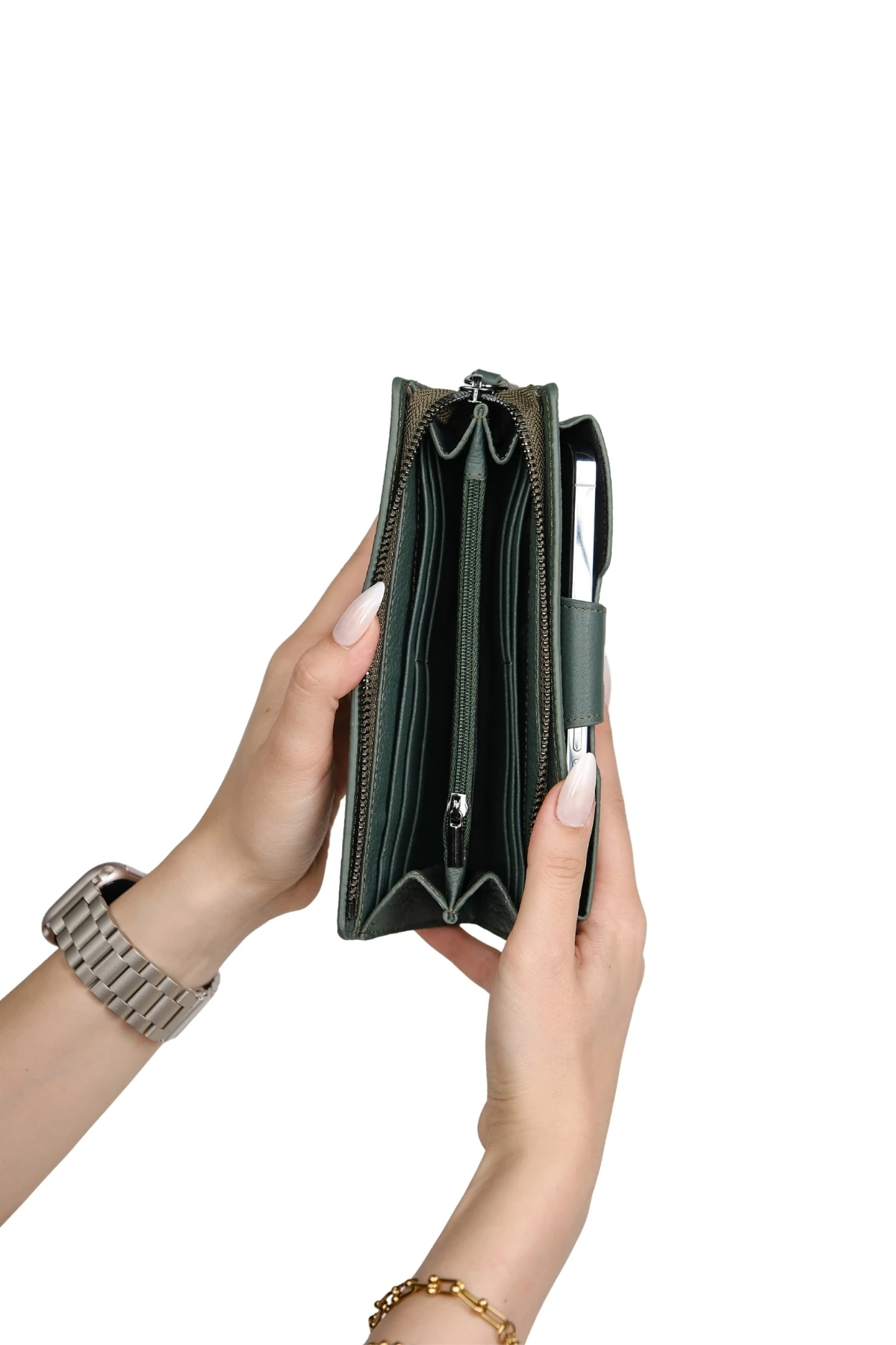 Hakiki Deri Kadın Cüzdan – Telefon Bölmeli, Fermuarlı, Bileklik Askılı, İsim Yazılı, Kişiye Özel | Bulgari 1232