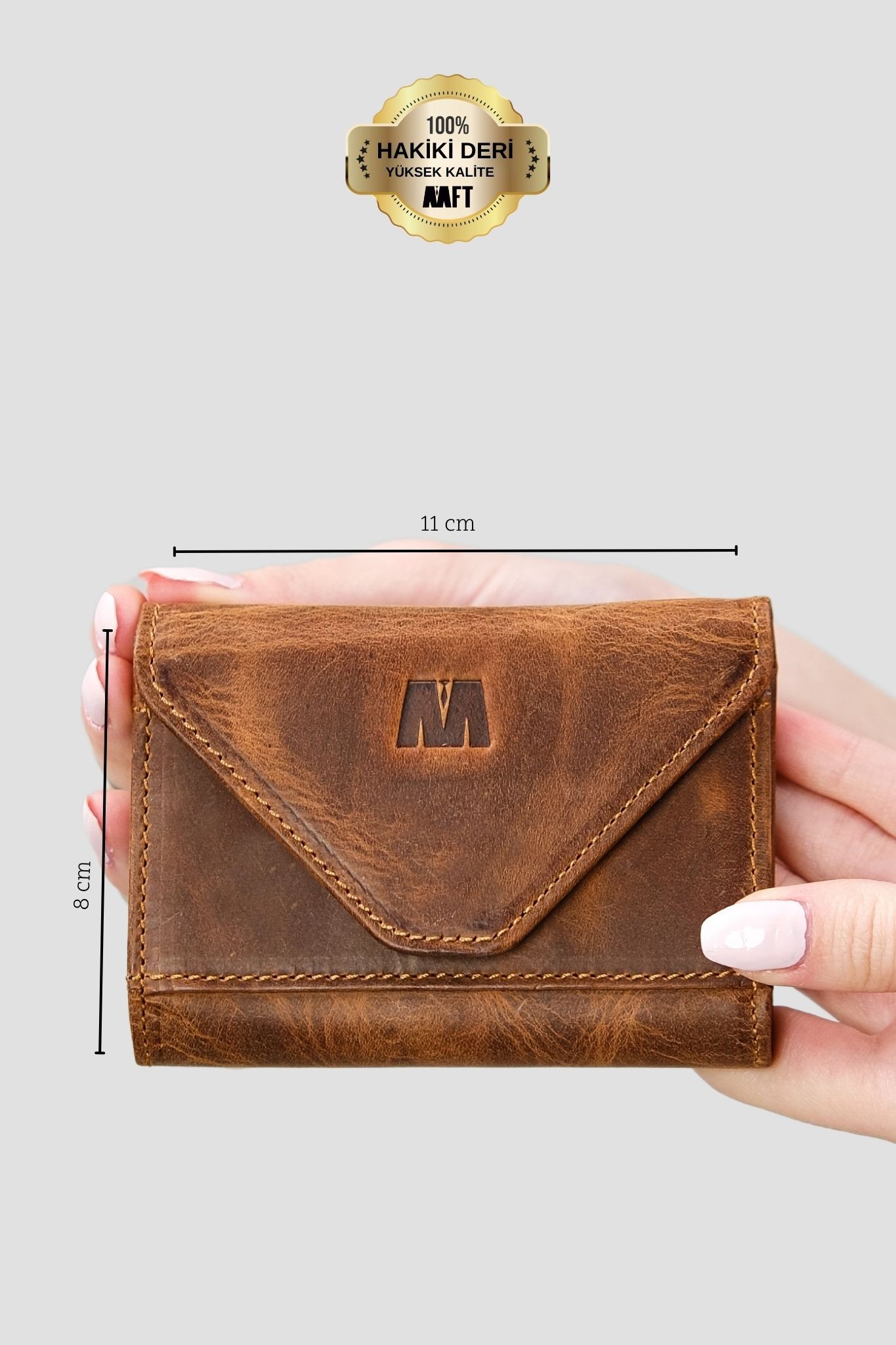 Hakiki Deri Kadın Akordiyon Cüzdan – Mıknatıslı Kapaklı, İsim Yazılı, Kişiye Özel | Mia 2190 - Crazy Taba