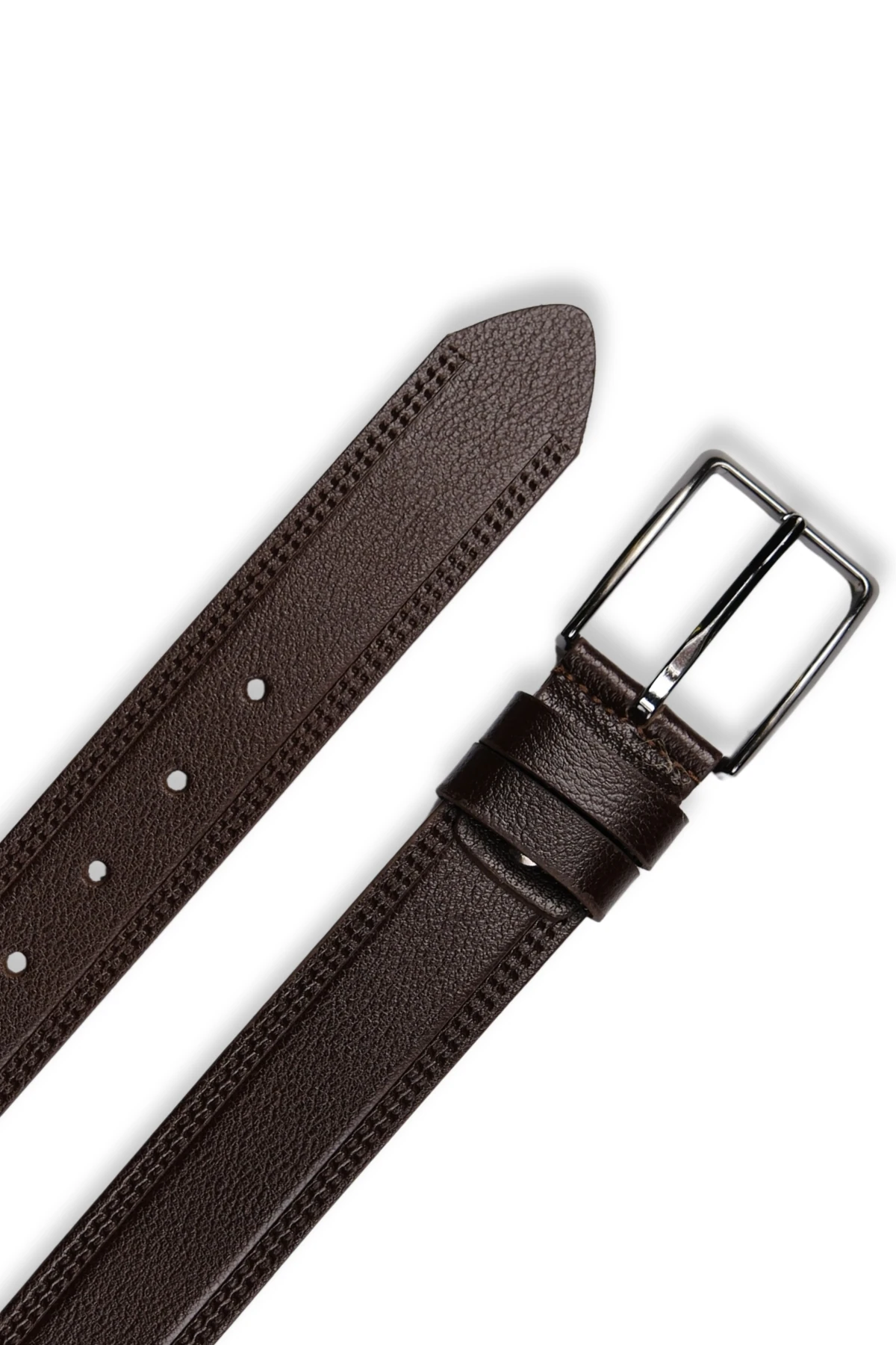 Hakiki Deri Erkek Kemer – Çift Dikişli, 4cm, Koyu Kahve | 8792