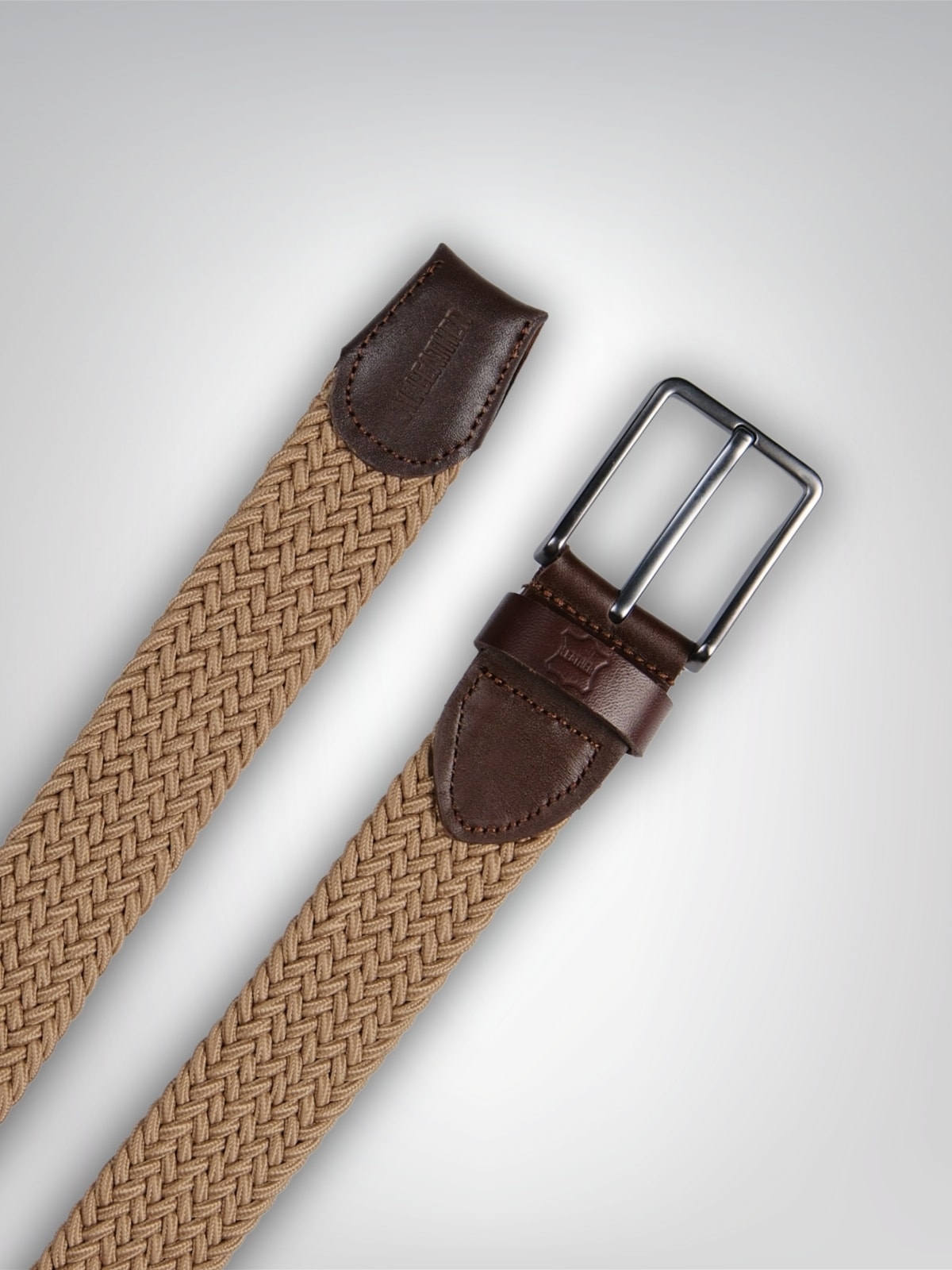 Hakiki Deri Erkek Örgü Esnek Kemer – 3,5cm, Vizon-Kahve | 9858