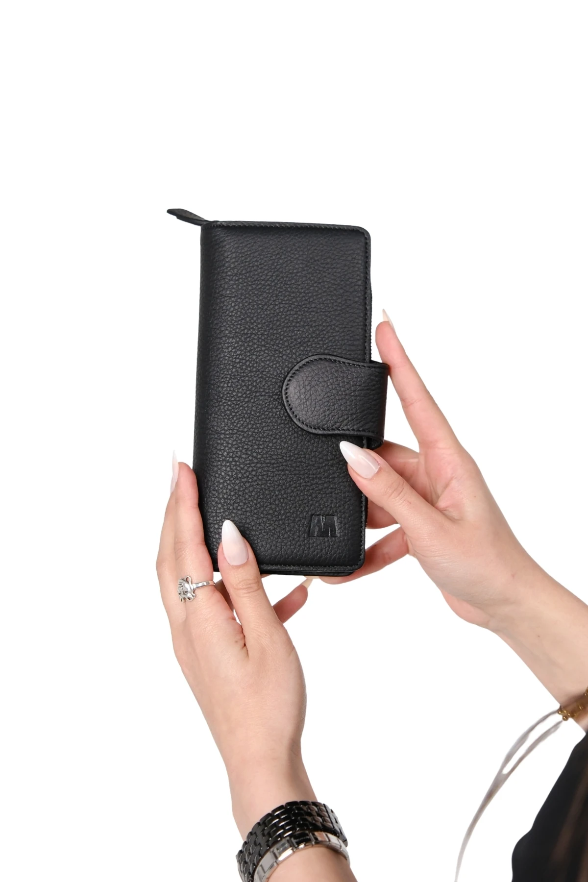 Hakiki Deri Kadın Cüzdan – El Portföyü, Fermuarlı, Mıknatıslı, İsim Yazılı, Kişiye Özel | Mimosa 6073 - Flother Mat Siyah