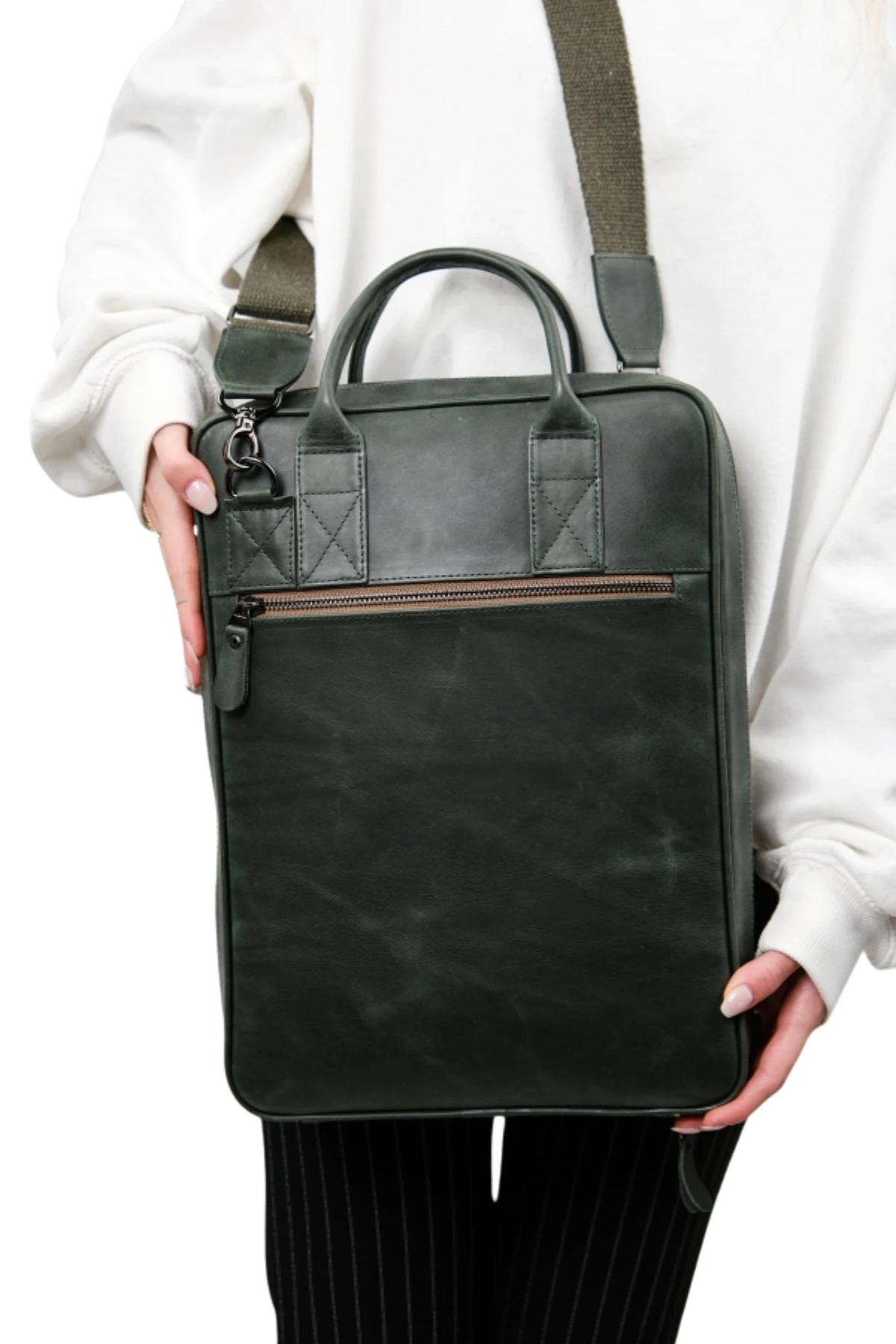 Hakiki Deri Unisex Laptop & Evrak Çantası – Omuz Askılı | Safari 2717 - Tiguan Haki