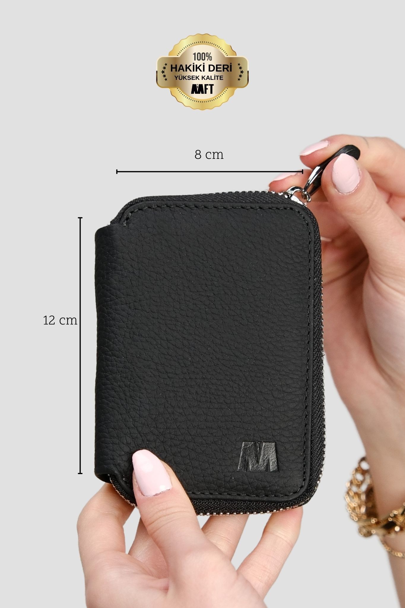 Hakiki Deri Unisex Fermuarlı Cüzdan – Yaprak Bölmeli, İsim Yazılı, Kişiye Özel | Lotus 1616 - Flother Mat Siyah