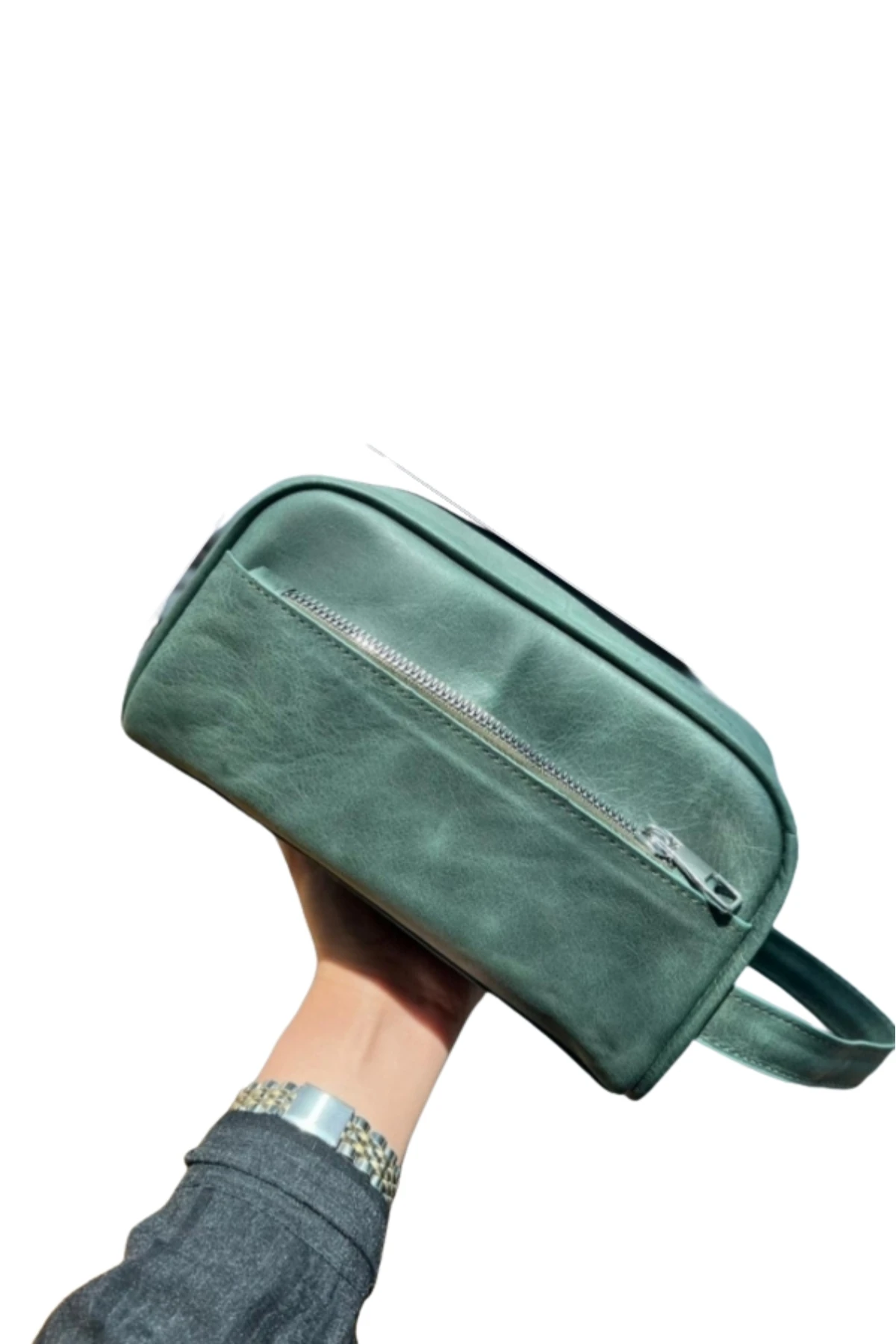 Hakiki Deri Erkek El Çantası – Fermuarlı, İsim Yazılı, Kişiye Özel | Vineda 5696 - Tiguan Haki