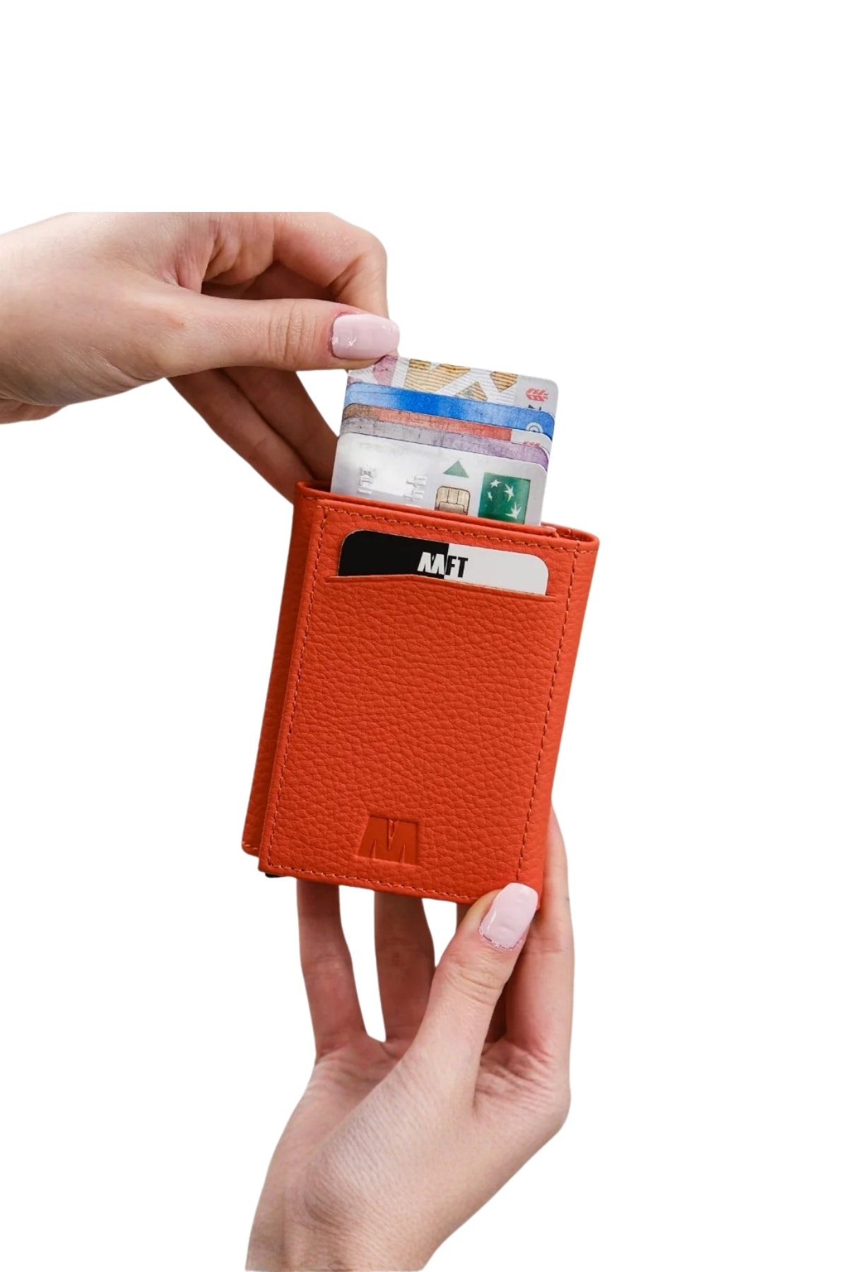 Hakiki Deri Unisex Mekanizmalı Cüzdan – İsim Yazılı, Kişiye Özel | Retro 2660 - Flother Mat Turuncu