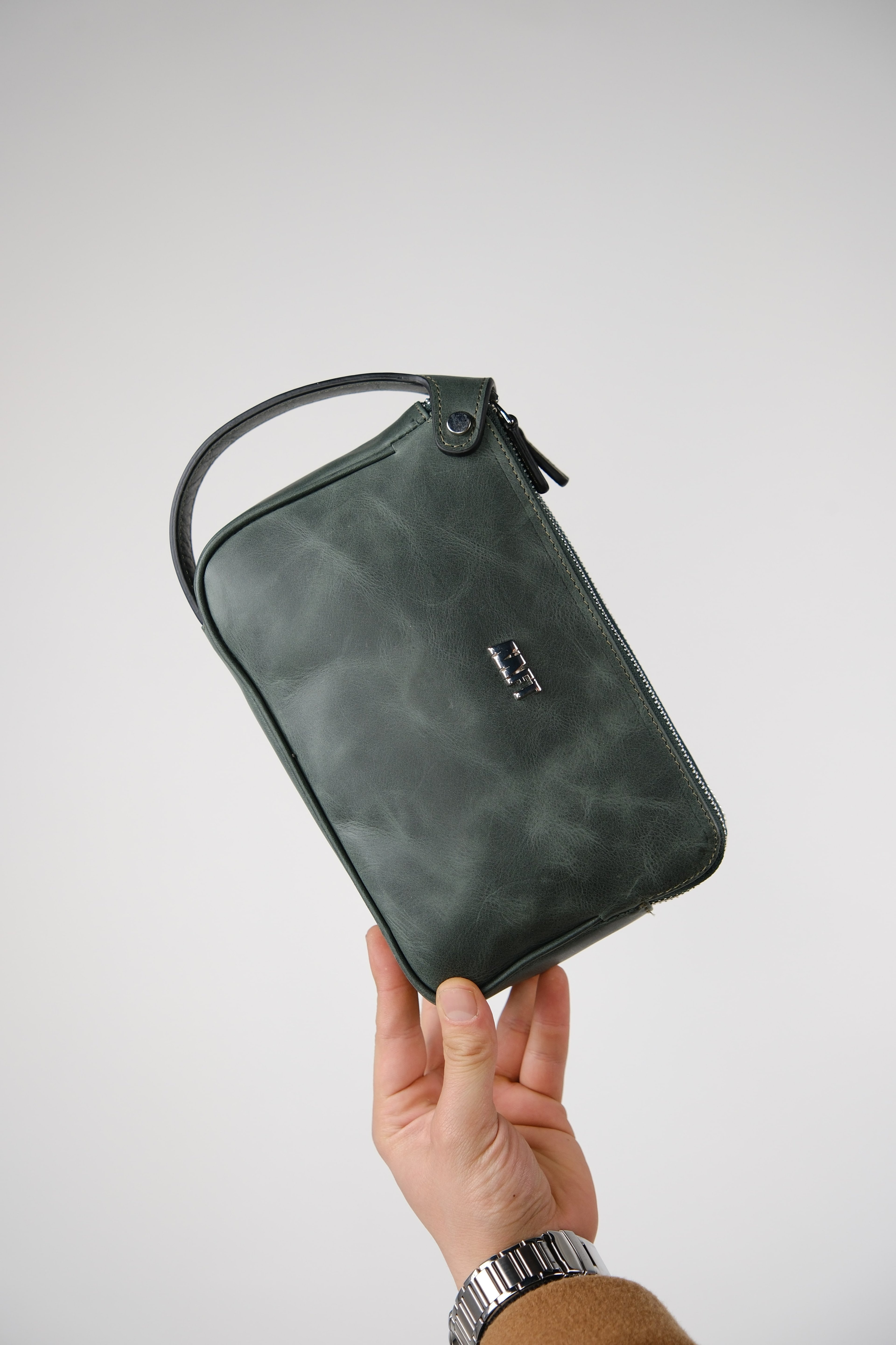 Hakiki Deri Unisex El Çantası – Fermuarlı, Kişiye Özel | Moon Bag 4381 - Tiguan Haki