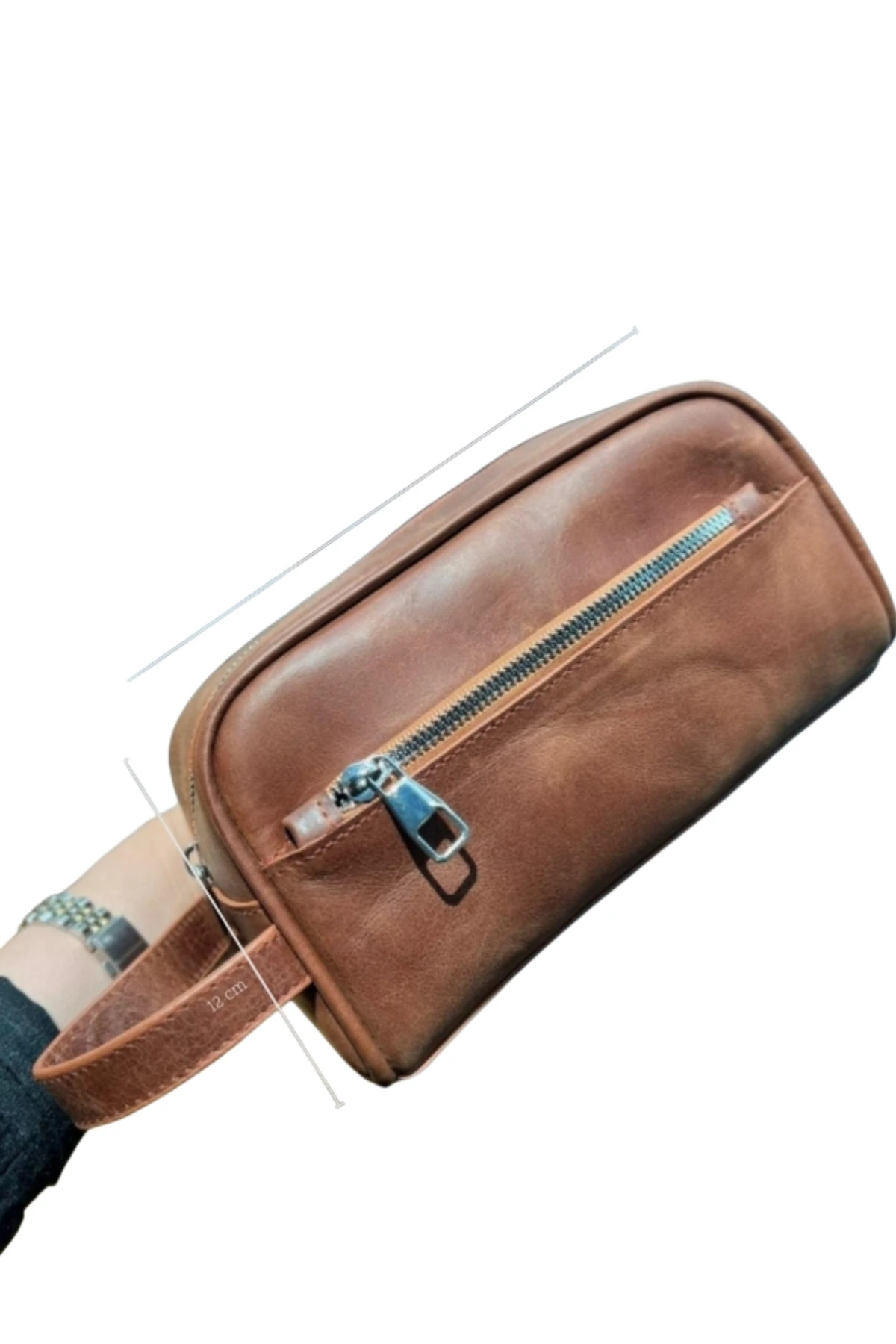 Hakiki Deri Erkek El Çantası – Fermuarlı, İsim Yazılı, Kişiye Özel | Vineda 5696 - Tiguan Taba