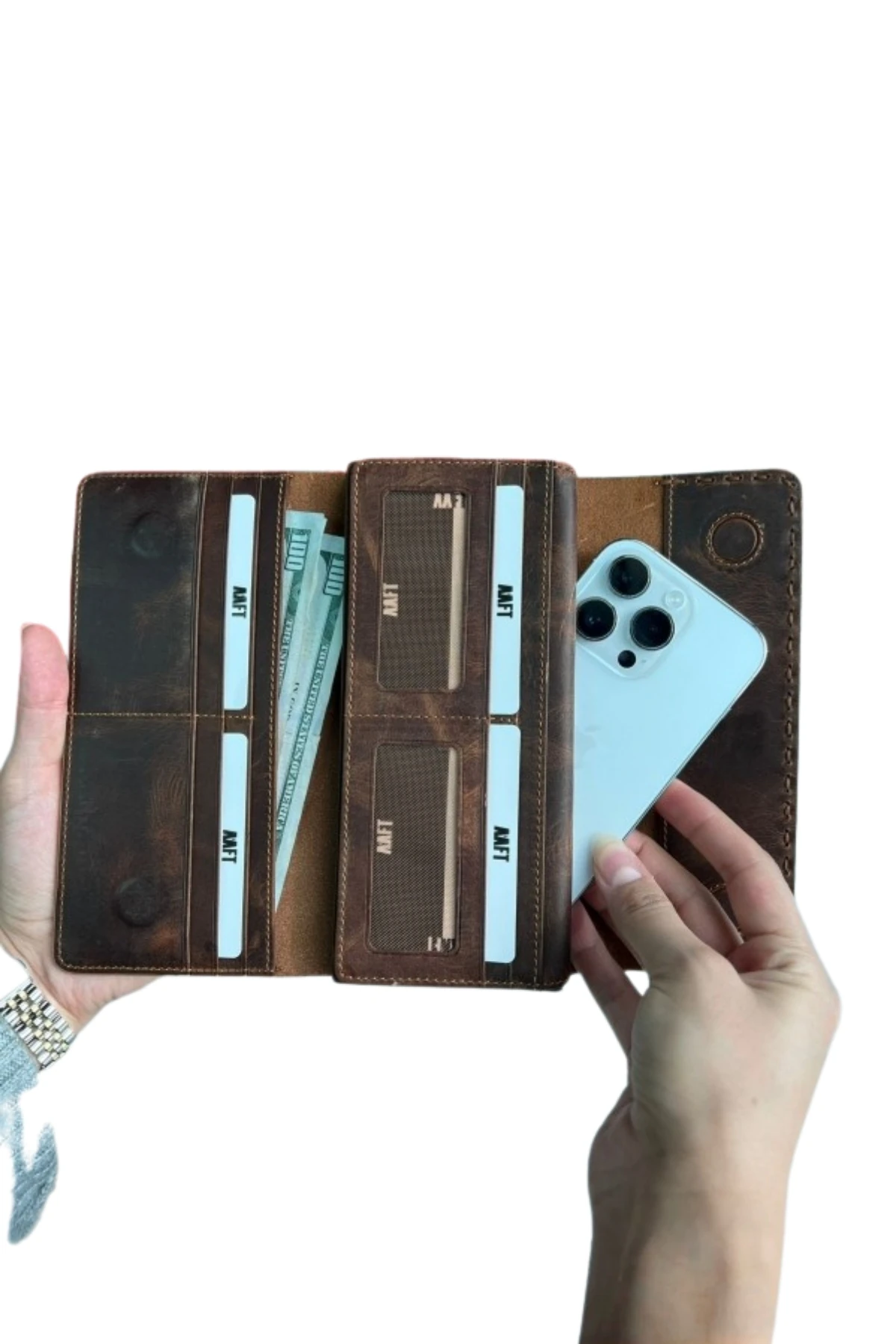 Hakiki Deri El Portföyü Cüzdan – Telefon Bölmeli, Mıknatıslı Kapaklı, Kişiye Özel | Hilton 8926