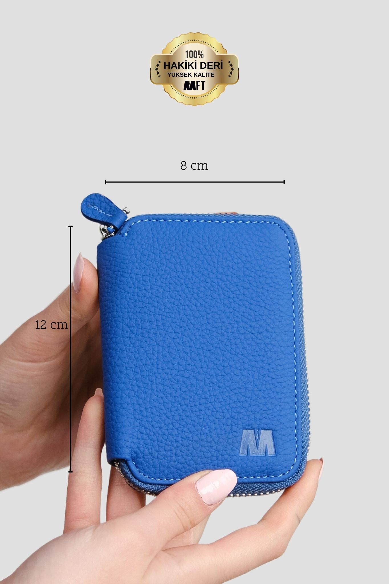 Hakiki Deri Unisex Fermuarlı Cüzdan – Yaprak Bölmeli, İsim Yazılı, Kişiye Özel | Lotus 1616 - Flother Saks Mavi
