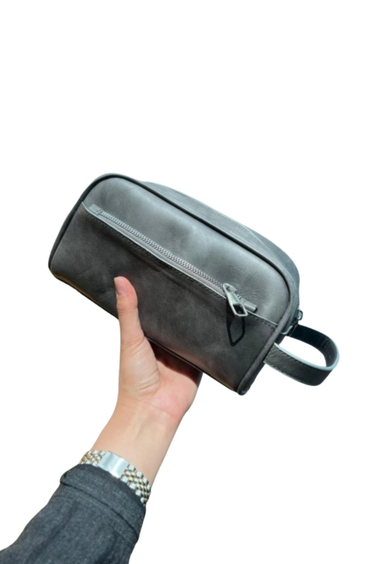 Hakiki Deri Erkek El Çantası – Fermuarlı, İsim Yazılı, Kişiye Özel | Vineda 5696 - Tiguan Antrasit