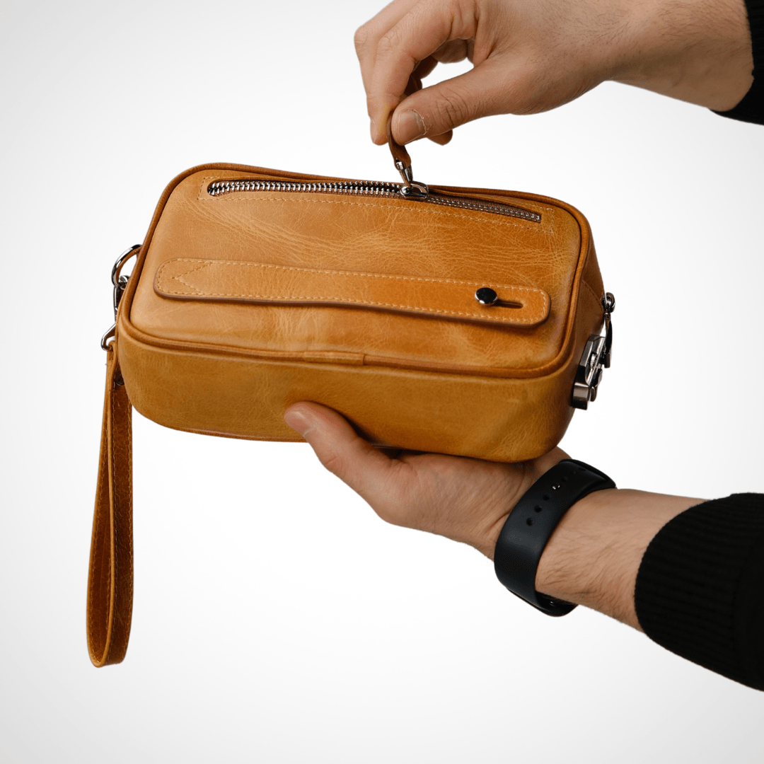 Hakiki Deri Kilitli Unisex El Çantası – Parmak ve Bilek Askılı, Tiguan Deri | Carew 6657