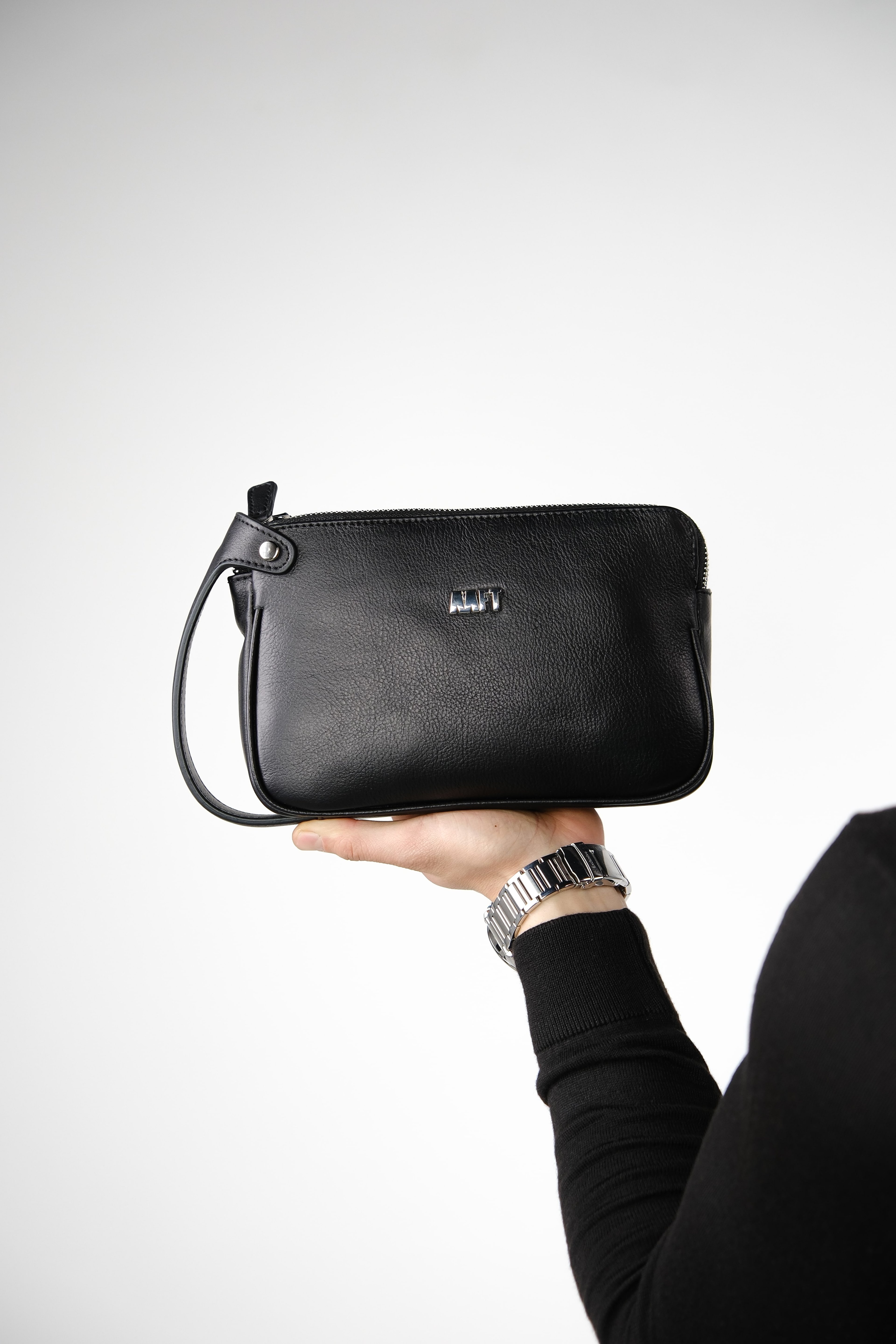 Hakiki Deri Unisex El Çantası – Fermuarlı, Kişiye Özel | Moon Bag 4381 - Napa Siyah