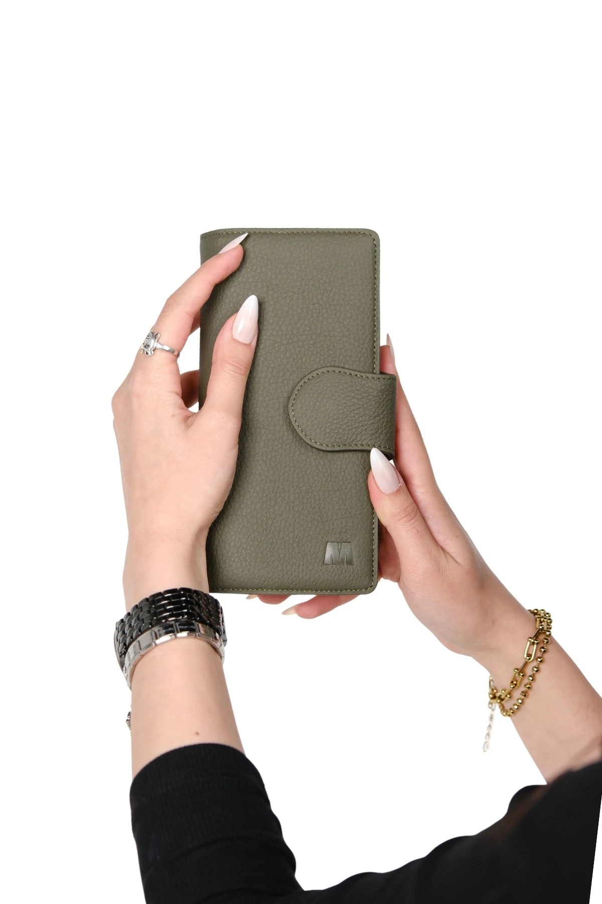 Hakiki Deri Kadın Cüzdan – El Portföyü, Fermuarlı, Mıknatıslı, İsim Yazılı, Kişiye Özel | Mimosa 6073 - Flother Mat Haki