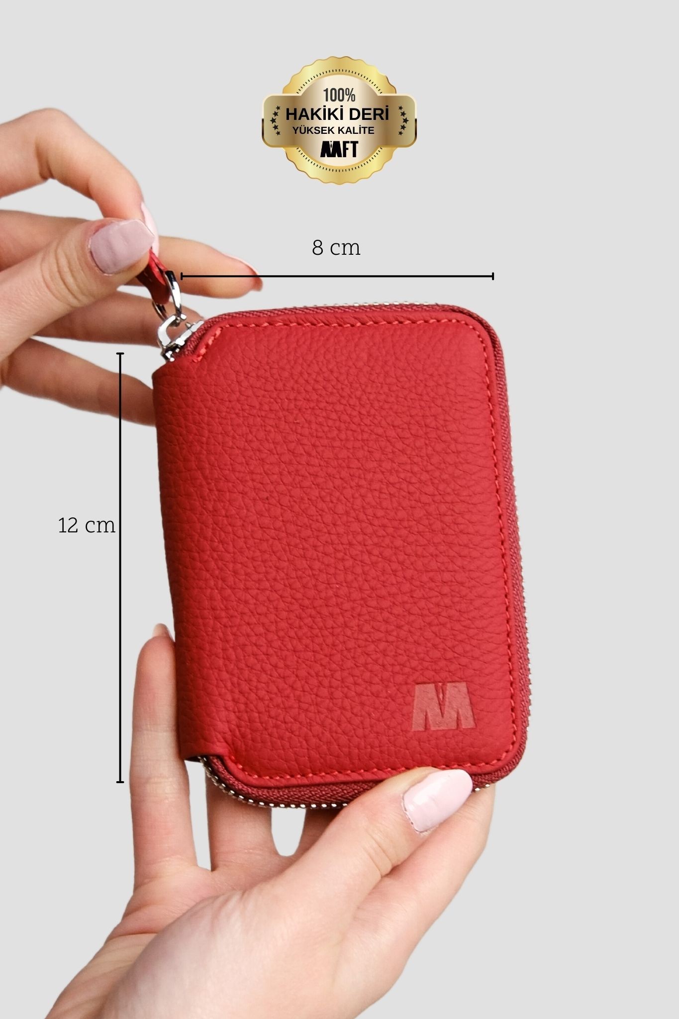 Hakiki Deri Unisex Fermuarlı Cüzdan – Yaprak Bölmeli, İsim Yazılı, Kişiye Özel | Lotus 1616 - Flother Kırmızı
