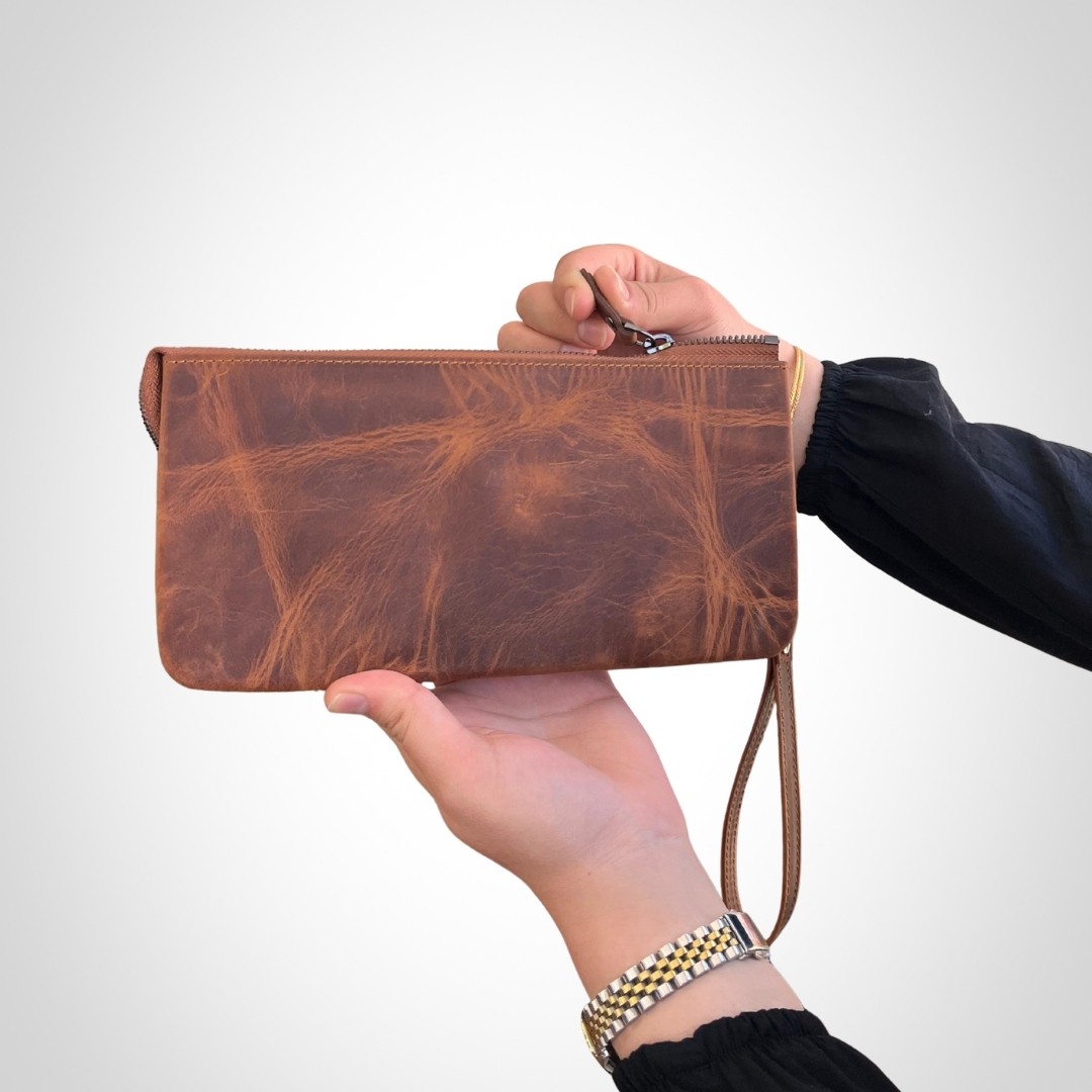 Hakiki Deri Unisex El Çantası – Fermuarlı, El Tutmalı, Kişiye Özel | Viento 2225