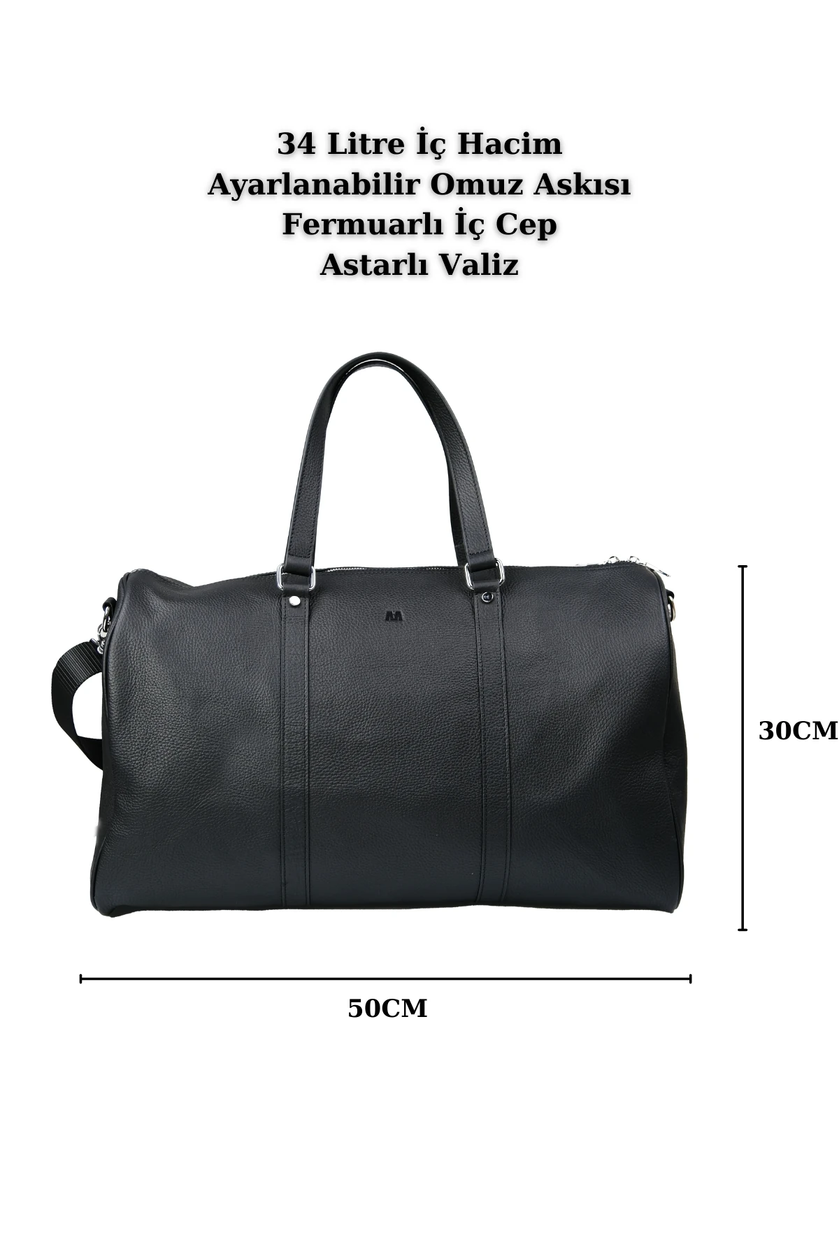 Hakiki Deri Siyah Seyahat Çantası – Valiz Model, 34L Kapasiteli, Omuz Askılı | 5487