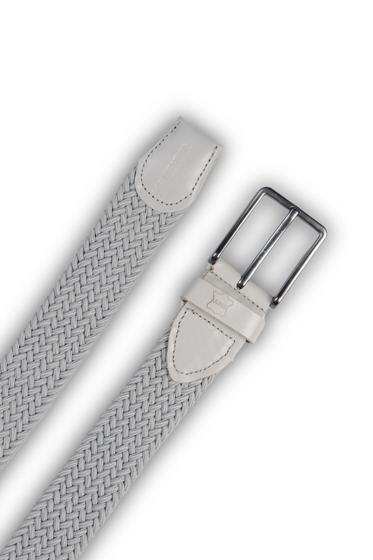 Hakiki Deri Erkek Örgü Esnek Kemer – 3,5cm, Açık Gri | 9859