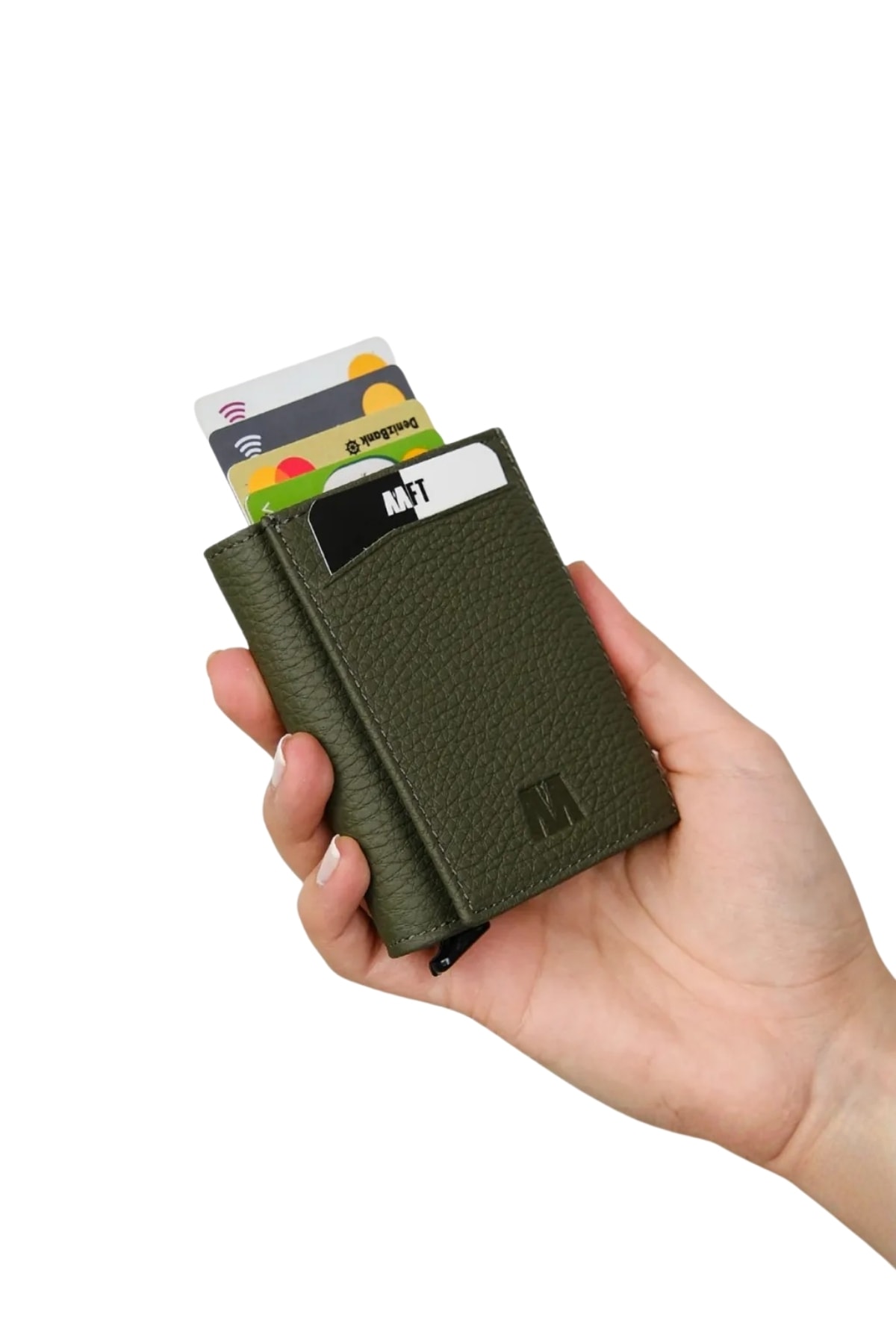 Hakiki Deri Unisex Mekanizmalı Cüzdan – İsim Yazılı, Kişiye Özel | Retro 2660 - Flother Mat Haki
