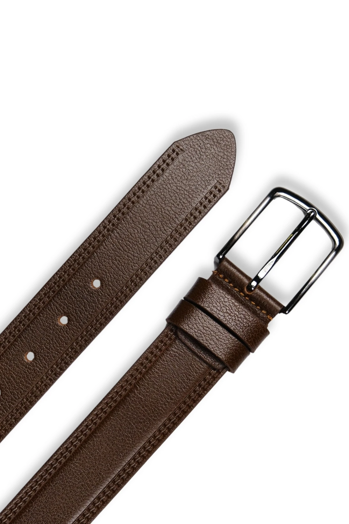 Hakiki Deri Erkek Kemer – Çift Dikişli, 4cm, Kahve | 8791