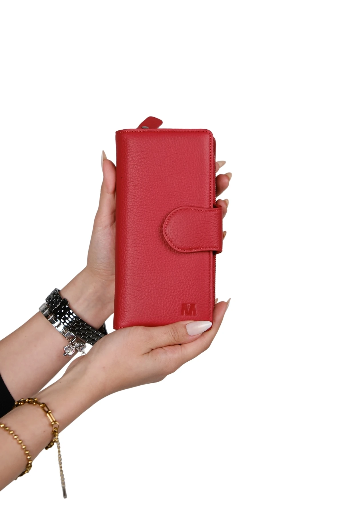 Hakiki Deri Kadın Cüzdan – El Portföyü, Fermuarlı, Mıknatıslı, İsim Yazılı, Kişiye Özel | Mimosa 6073 - Flother Mat Kırmızı