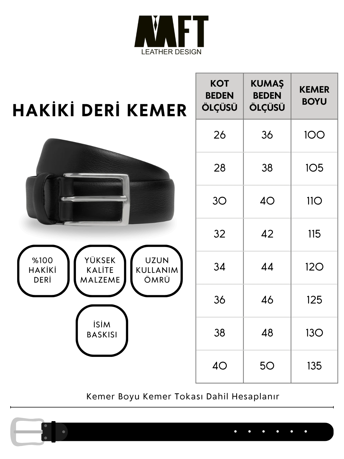 Hakiki Deri Klasik Kemer - 3,5 cm Siyah | Napa 7565