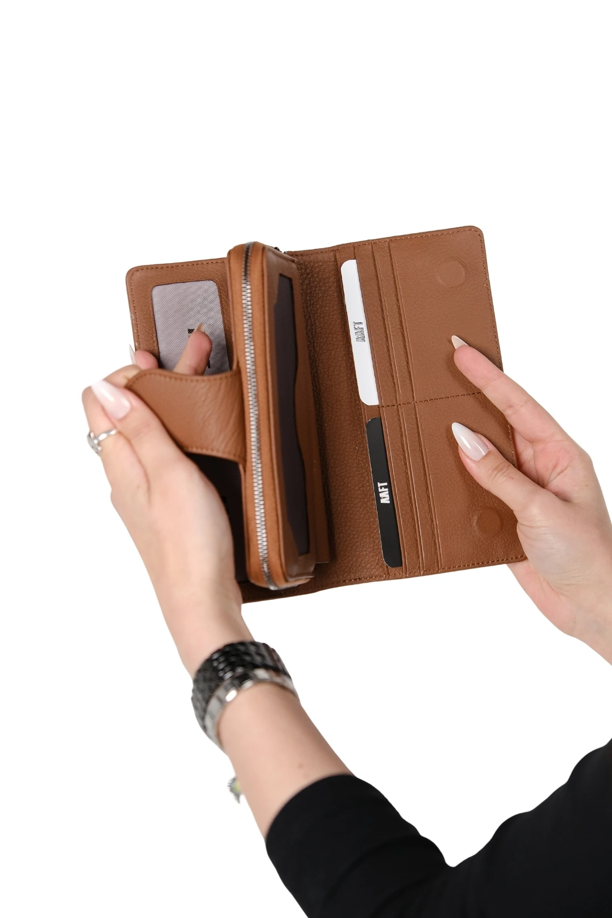 Hakiki Deri Kadın Cüzdan – El Portföyü, Fermuarlı, Mıknatıslı, İsim Yazılı, Kişiye Özel | Mimosa 6073