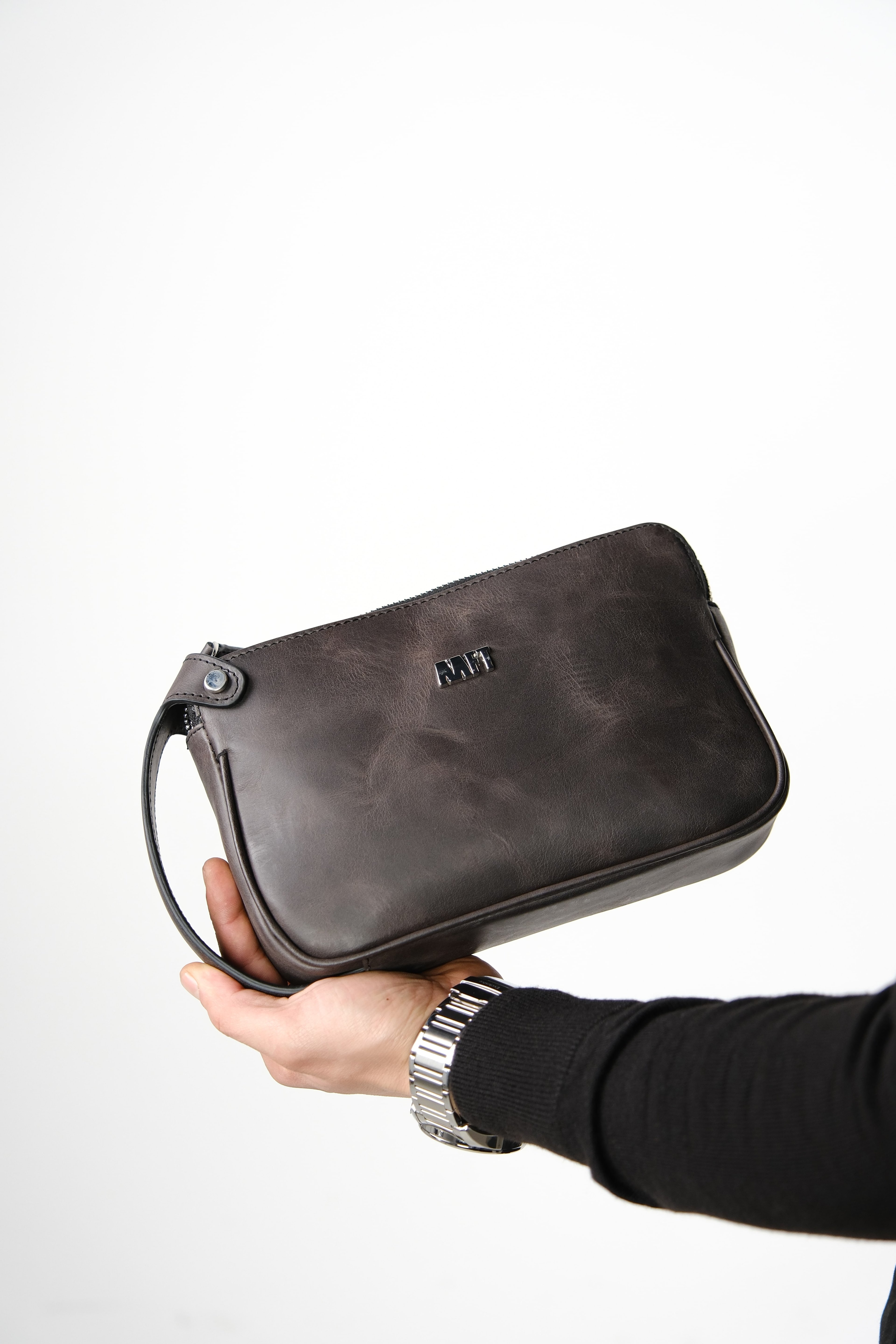 Hakiki Deri Unisex El Çantası – Fermuarlı, Kişiye Özel | Moon Bag 4381 - Tiguan Antrasit