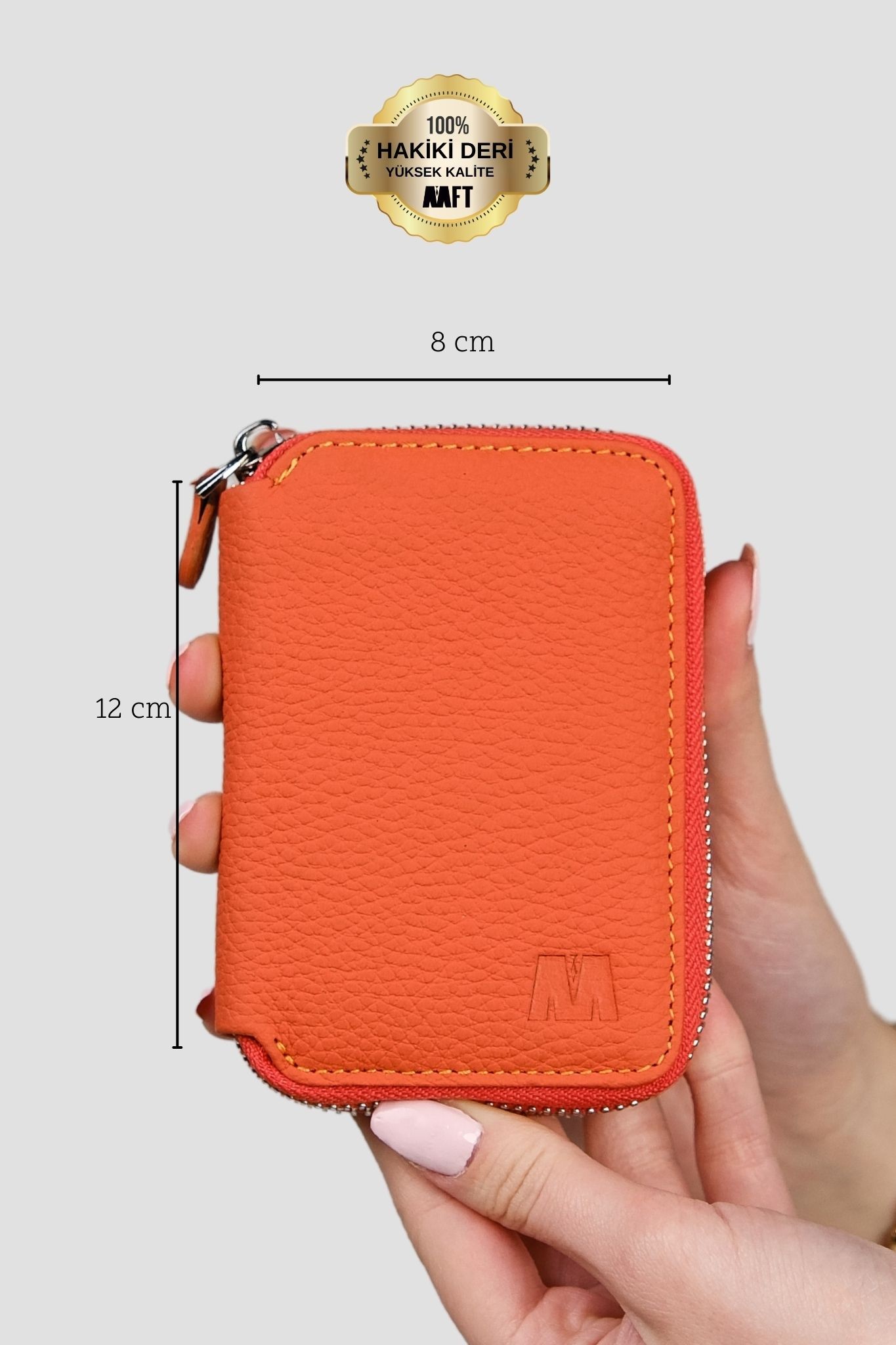 Hakiki Deri Unisex Fermuarlı Cüzdan – Yaprak Bölmeli, İsim Yazılı, Kişiye Özel | Lotus 1616 - Flother Turuncu
