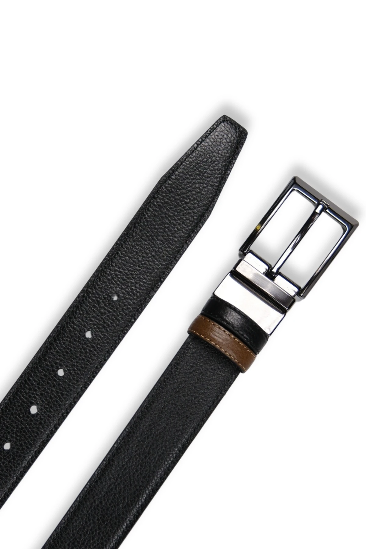 Hakiki Deri Erkek Kemer – Çift Taraflı, 3,5cm, Siyah-Fındık | 2367