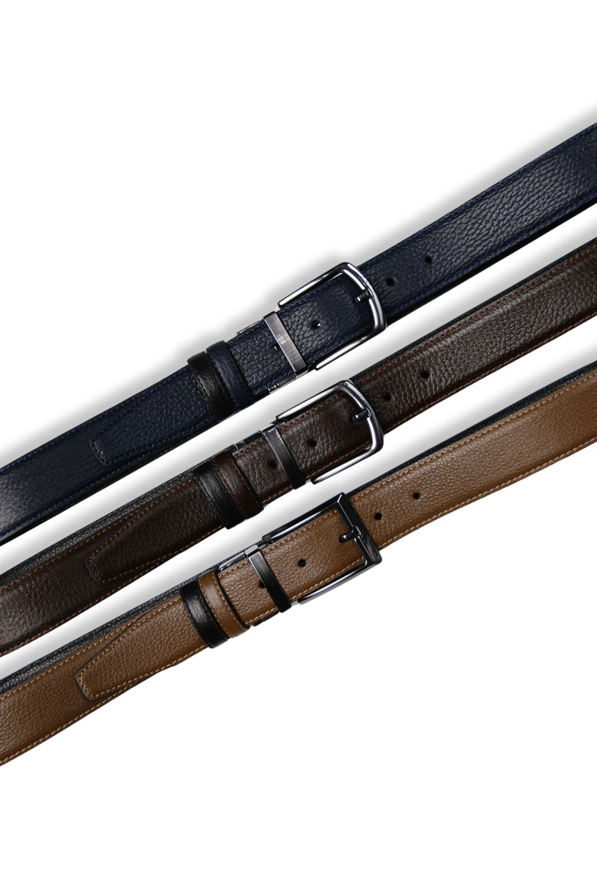 Hakiki Deri Erkek Kemer – Çift Taraflı, 3,5cm, Siyah-Fındık | 2367