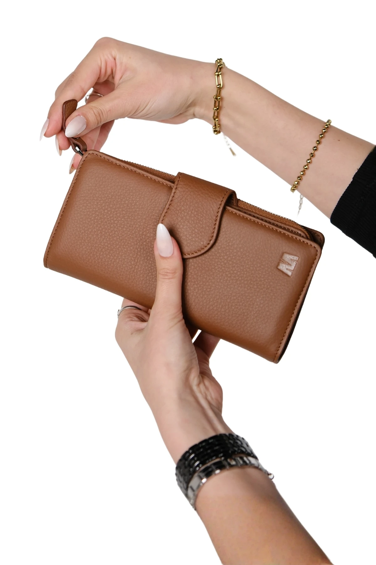 Hakiki Deri Kadın Cüzdan – El Portföyü, Fermuarlı, Mıknatıslı, İsim Yazılı, Kişiye Özel | Mimosa 6073