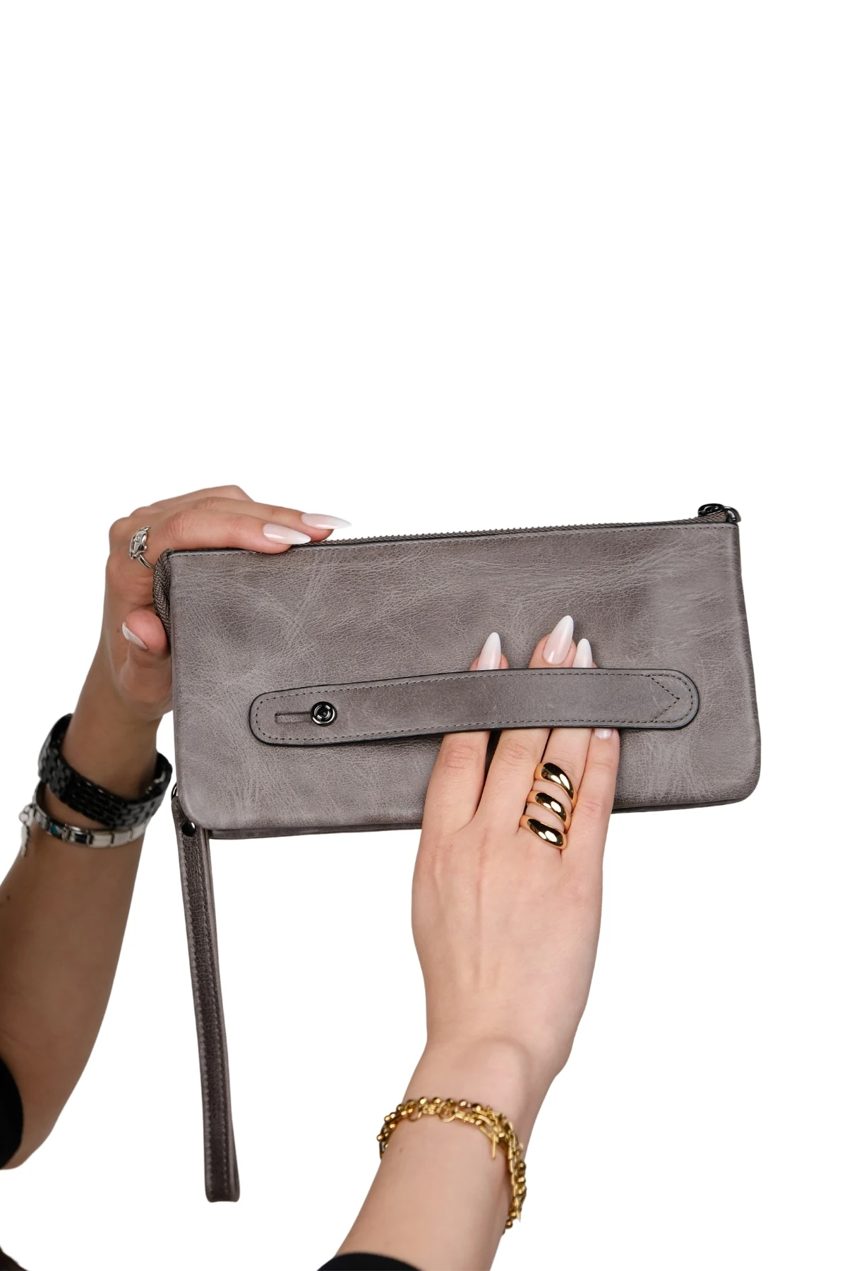 Hakiki Deri Unisex El Çantası – Fermuarlı, El Tutmalı, Kişiye Özel | Viento 2225 - Crazy Gri