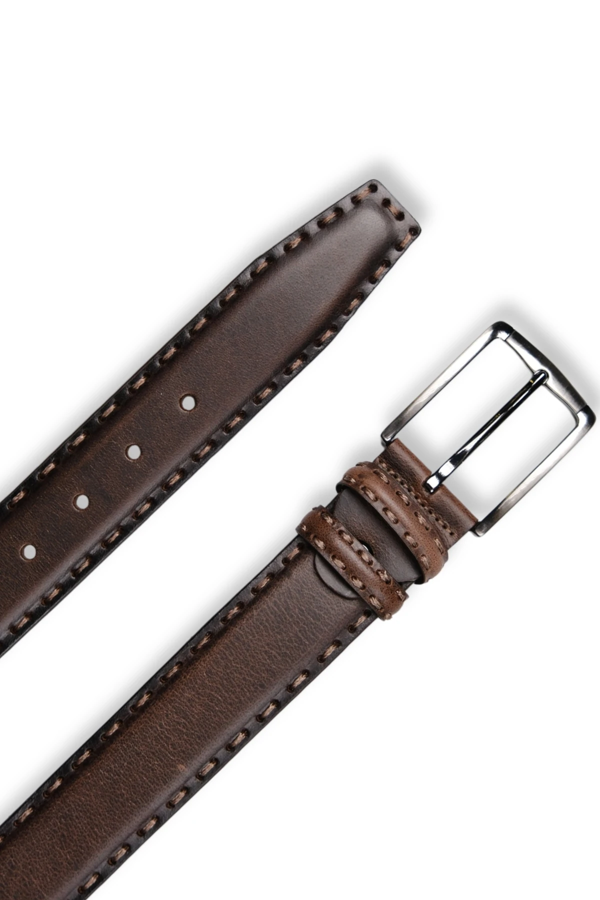Hakiki Deri Erkek Kemer – Dikiş Desen, 4 cm, Kahve | 7604