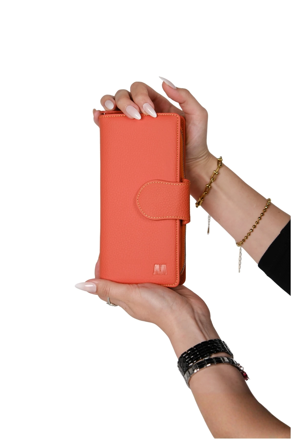 Hakiki Deri Kadın Cüzdan – El Portföyü, Fermuarlı, Mıknatıslı, İsim Yazılı, Kişiye Özel | Mimosa 6073 - Flother Mat Turuncu