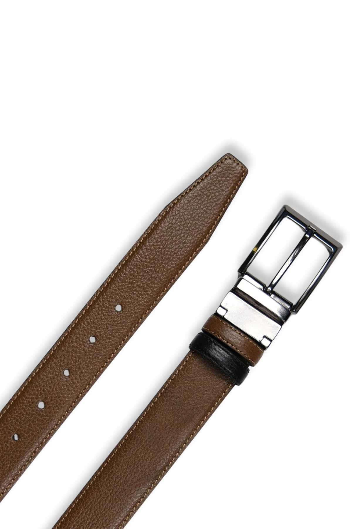 Hakiki Deri Erkek Kemer – Çift Taraflı, 3,5cm, Siyah-Fındık | 2367