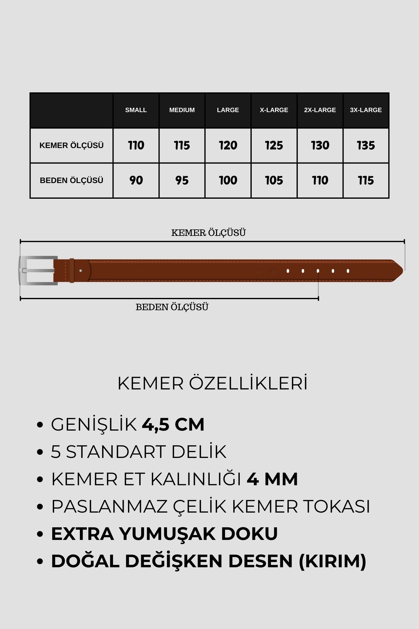 7589 Hakiki Deri Doğal Kırım 4.5 cm Premium Siyah Erkek Kemer