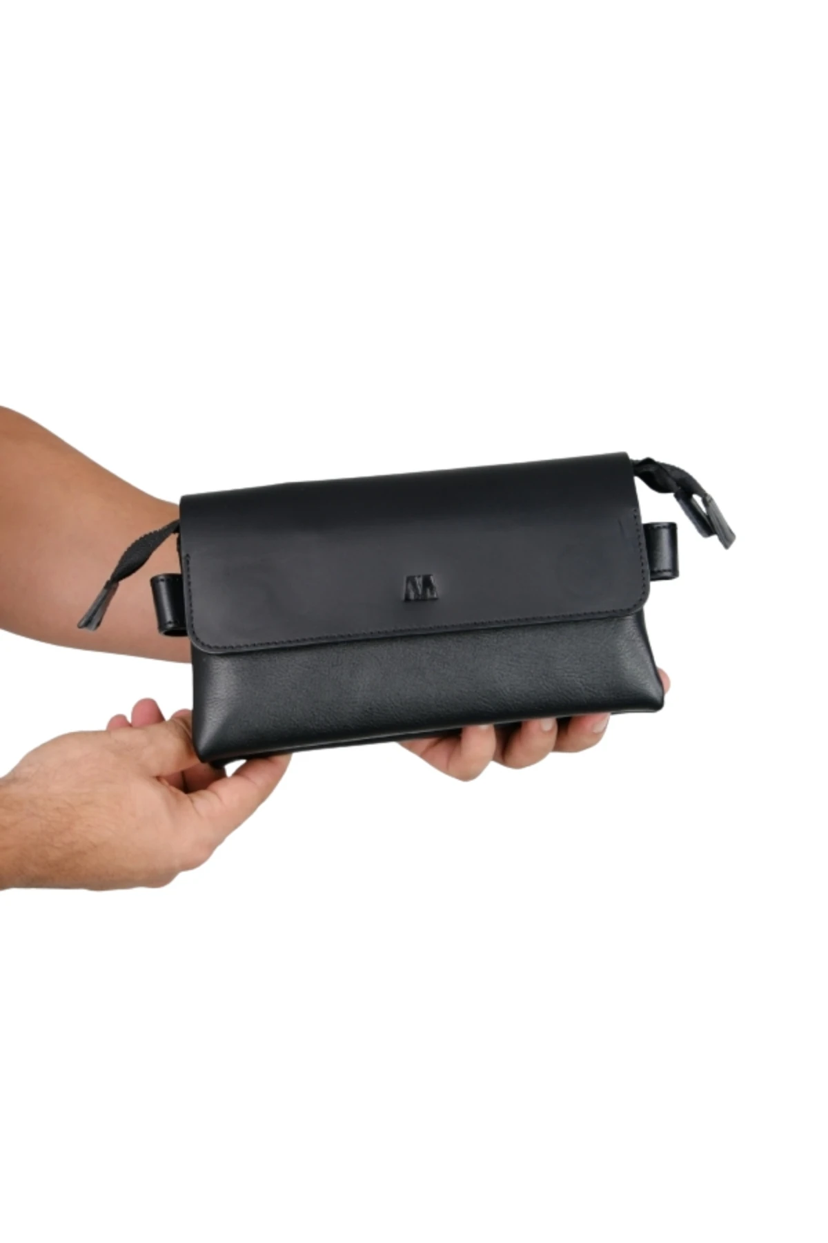 Hakiki Deri Unisex El Çantası – Bilek Tutma Kayışı, İsim Yazılı, Kişiye Özel | Boliva 9874 - Napa Siyah