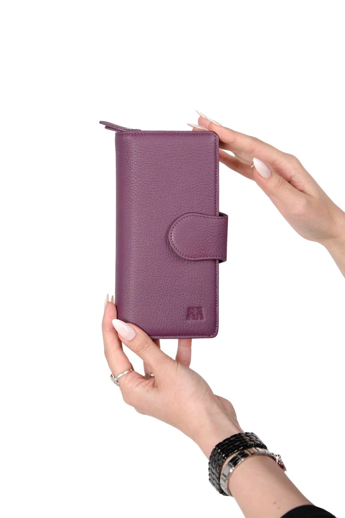 Hakiki Deri Kadın Cüzdan – El Portföyü, Fermuarlı, Mıknatıslı, İsim Yazılı, Kişiye Özel | Mimosa 6073 - Flother Mat Mor