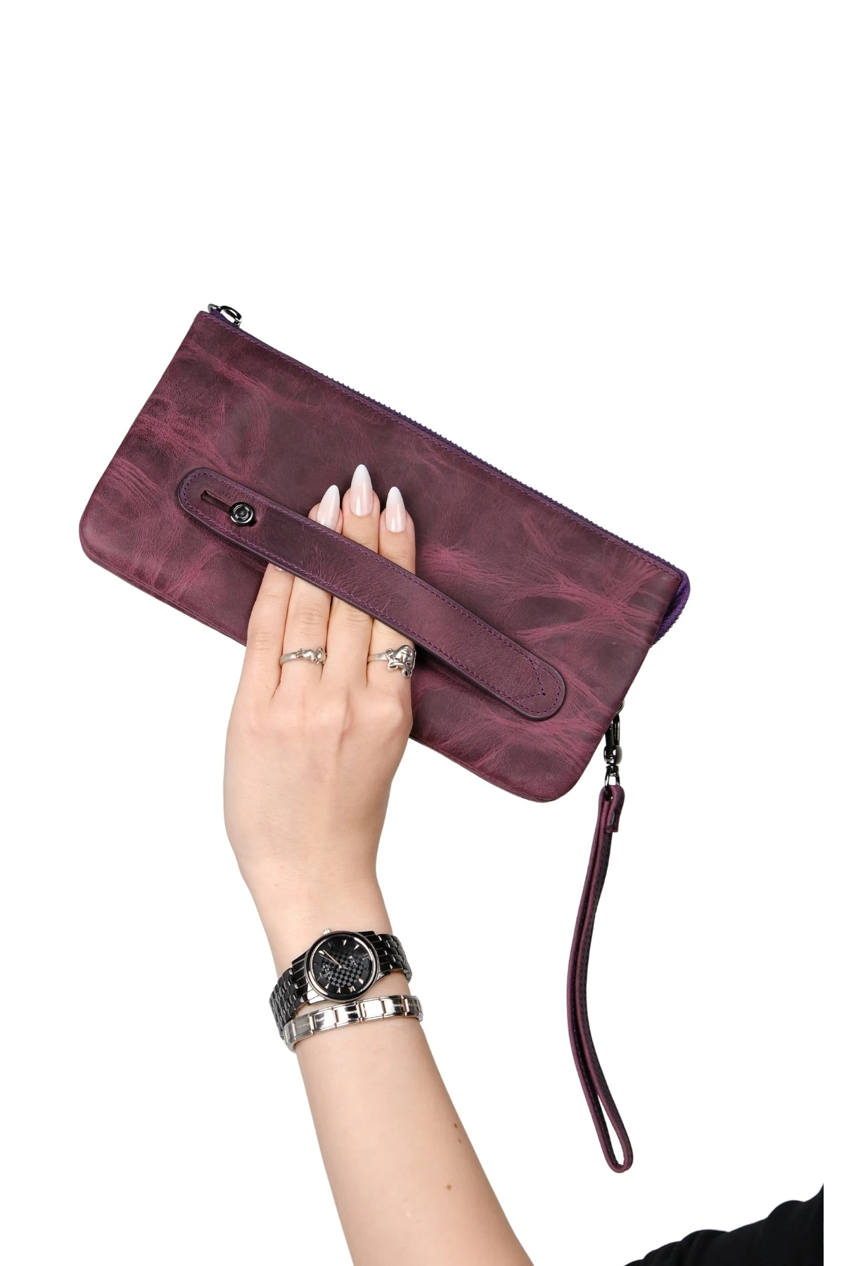 Hakiki Deri Unisex El Çantası – Fermuarlı, El Tutmalı, Kişiye Özel | Viento 2225 - Crazy Mor